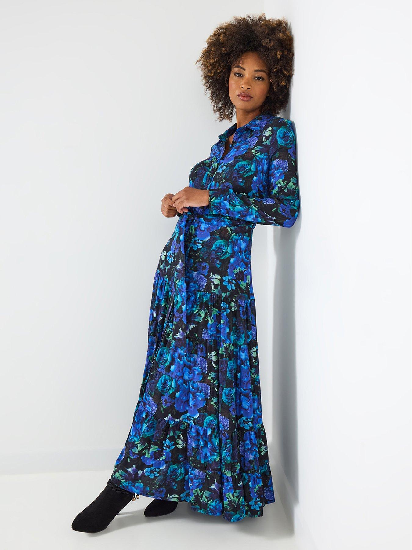 undefined Olivia Floral Maxi Shirt Dress - Blue