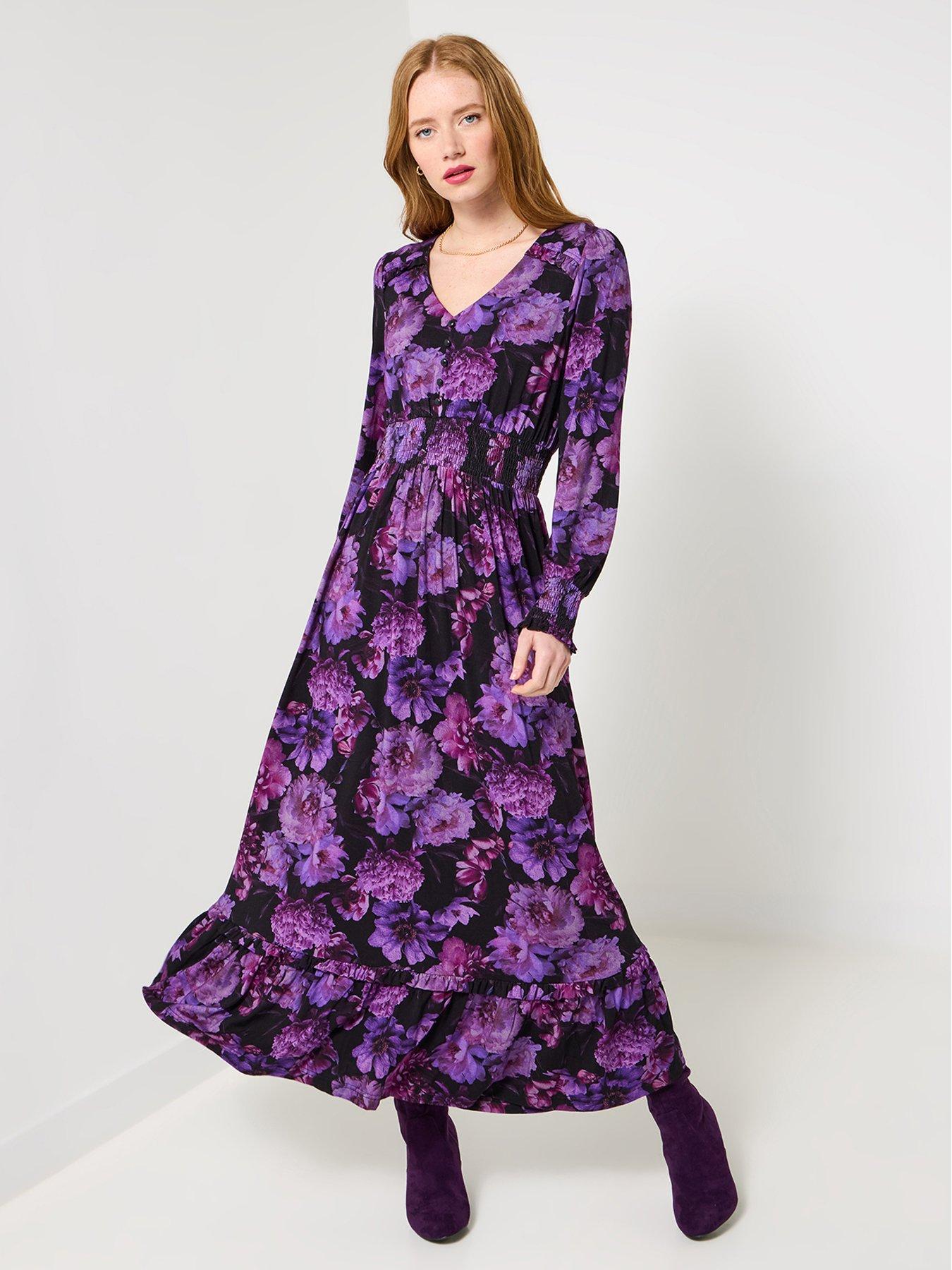 Joe Browns Florence Floral Jersey Dress - Purple
