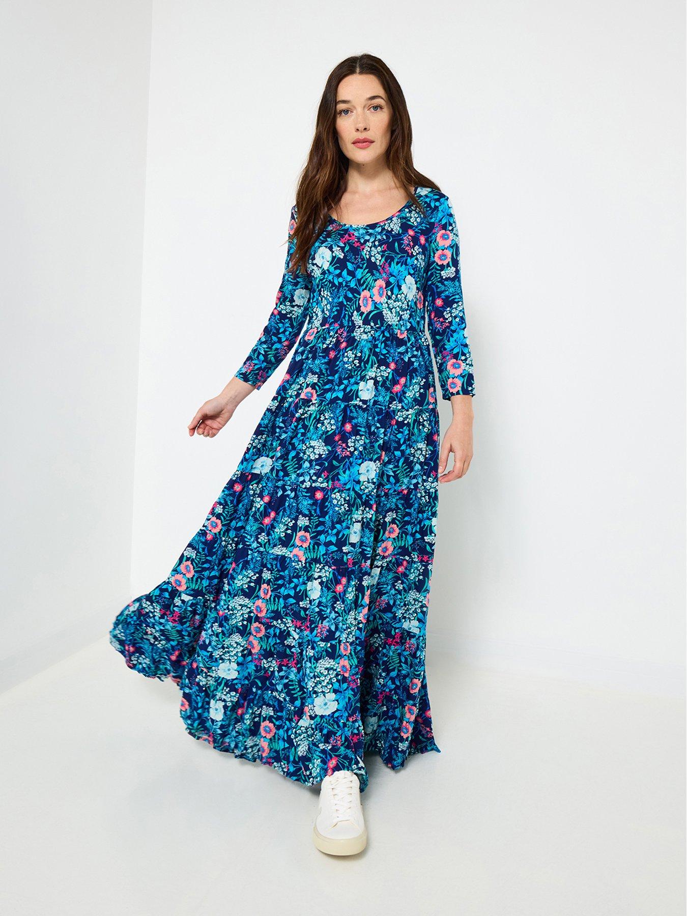 undefined Charming Floral Printed Crinkle Dress - Blue