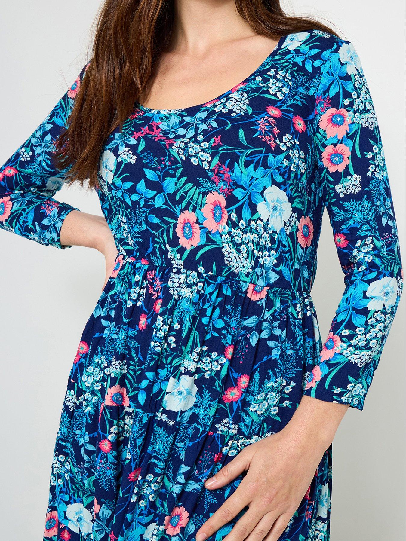 Image 4 of 5 of Joe Browns Charming Floral Printed Crinkle Dress - Blue