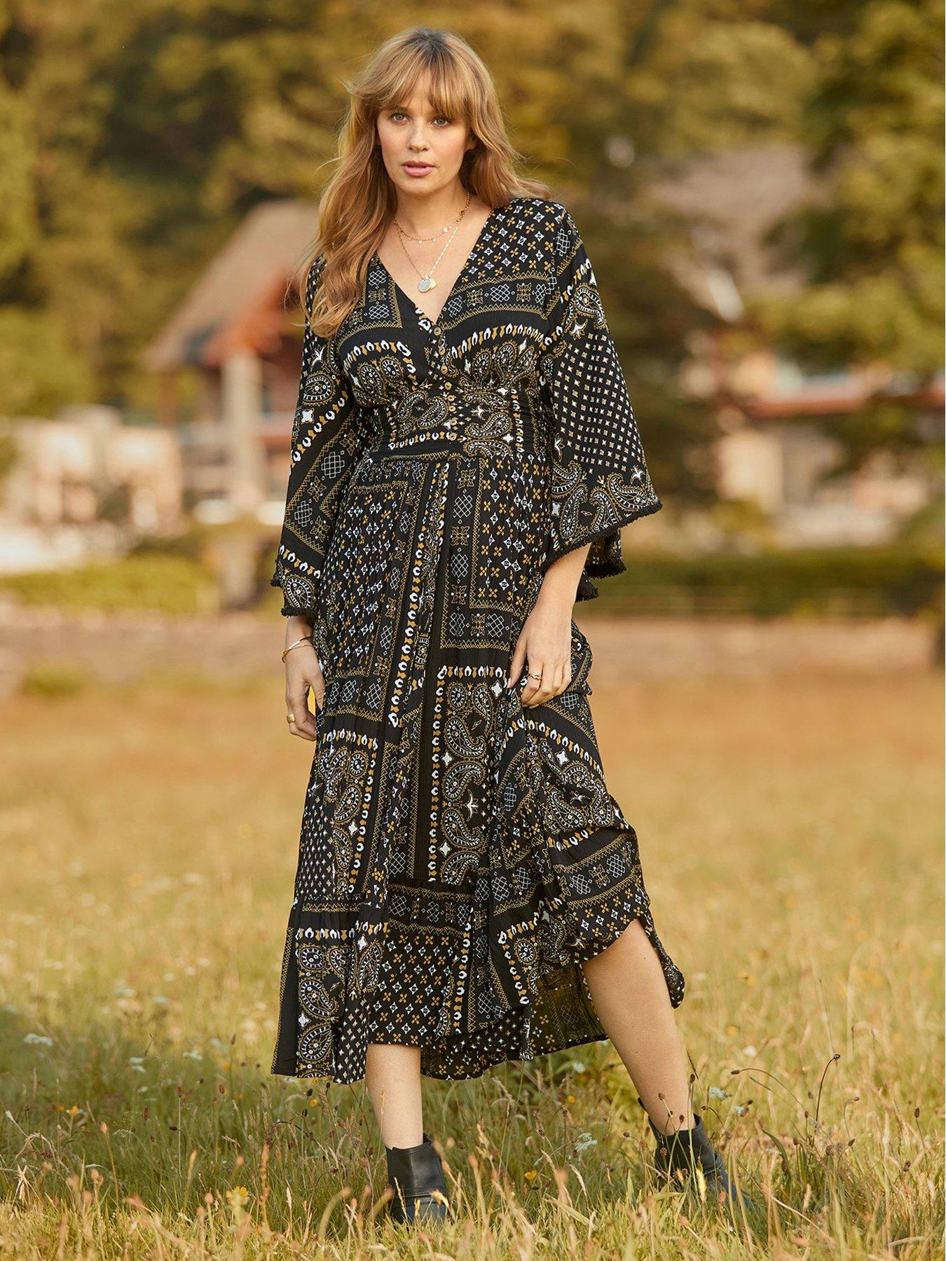  image of joe-browns-seline-scarf-print-crinkle-dress-black