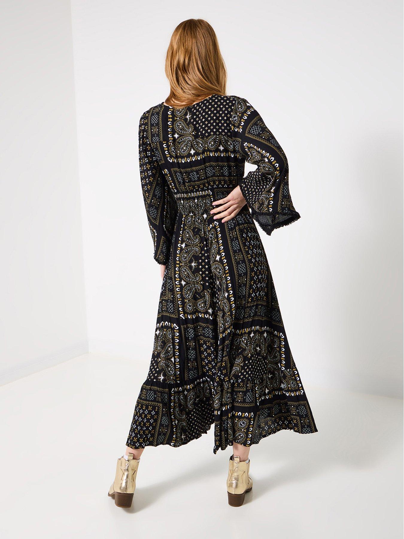  image of joe-browns-seline-scarf-print-crinkle-dress-black