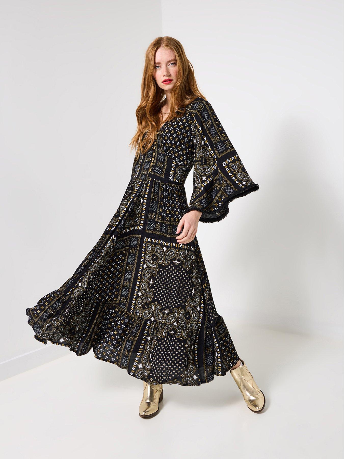  image of joe-browns-seline-scarf-print-crinkle-dress-black