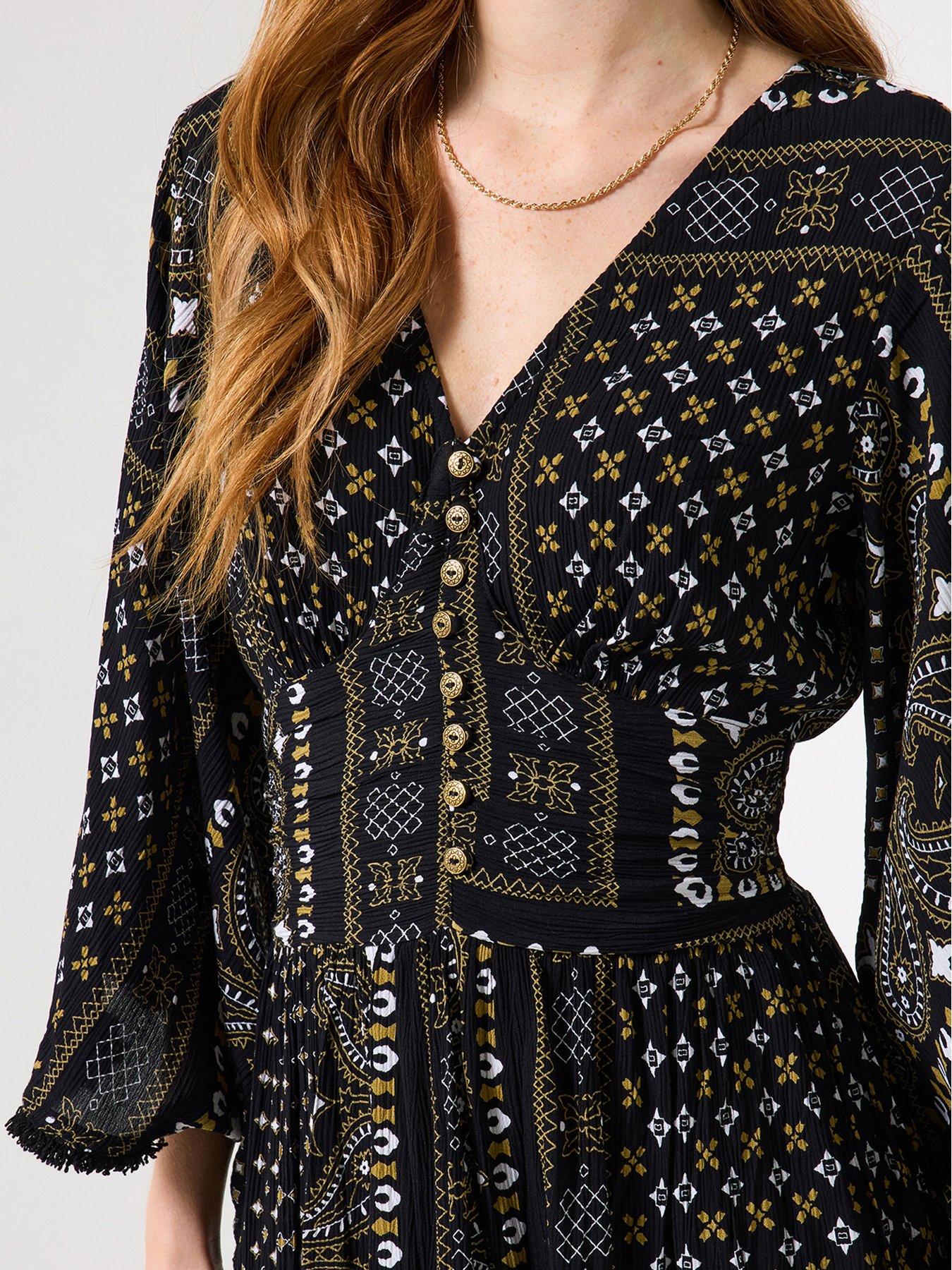  image of joe-browns-seline-scarf-print-crinkle-dress-black