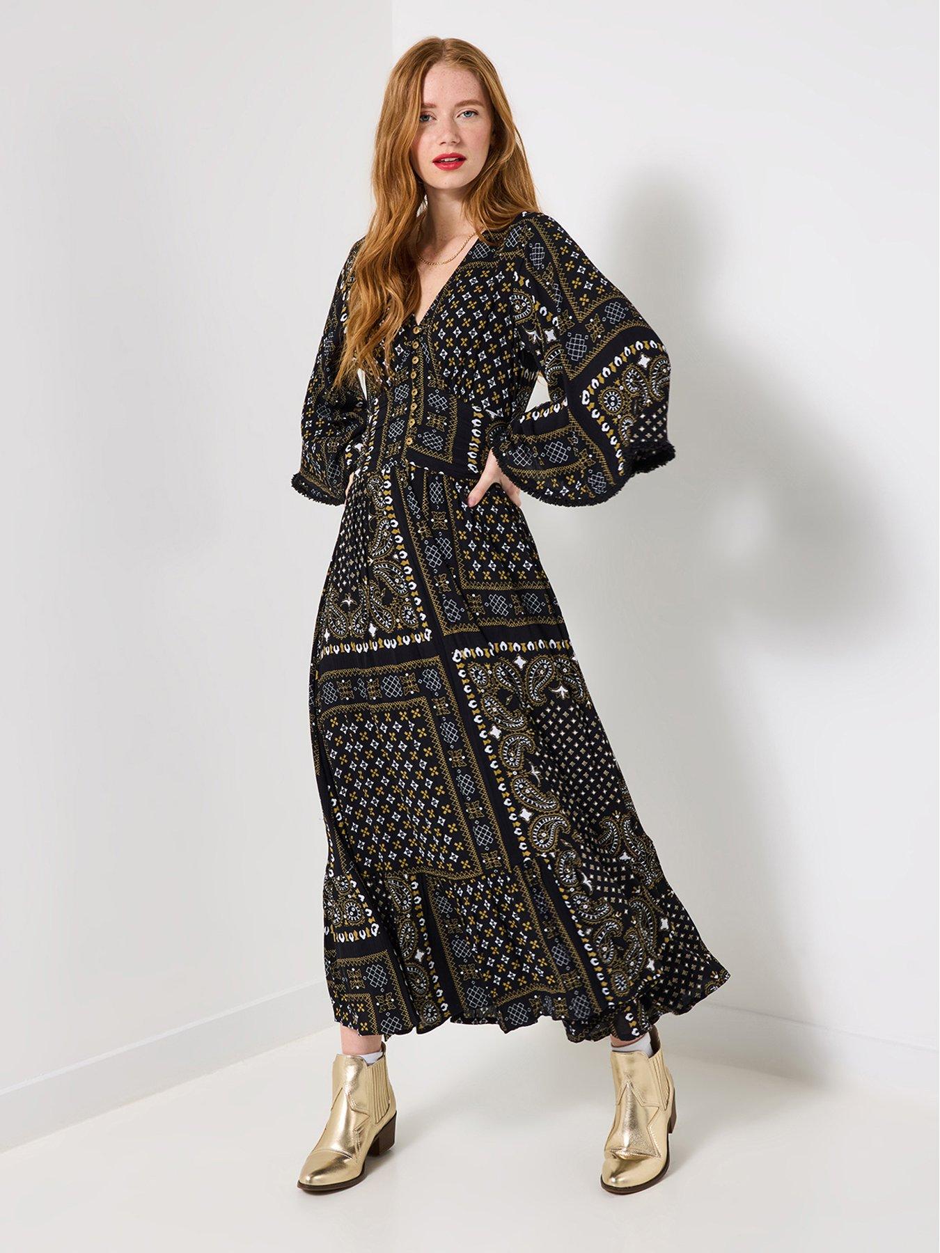  image of joe-browns-seline-scarf-print-crinkle-dress-black