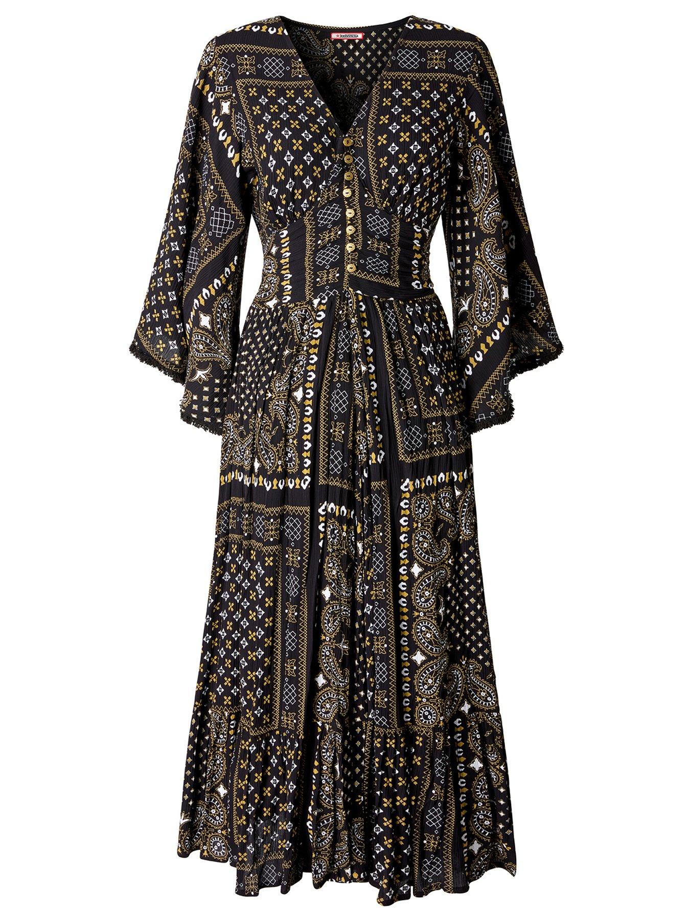  image of joe-browns-seline-scarf-print-crinkle-dress-black