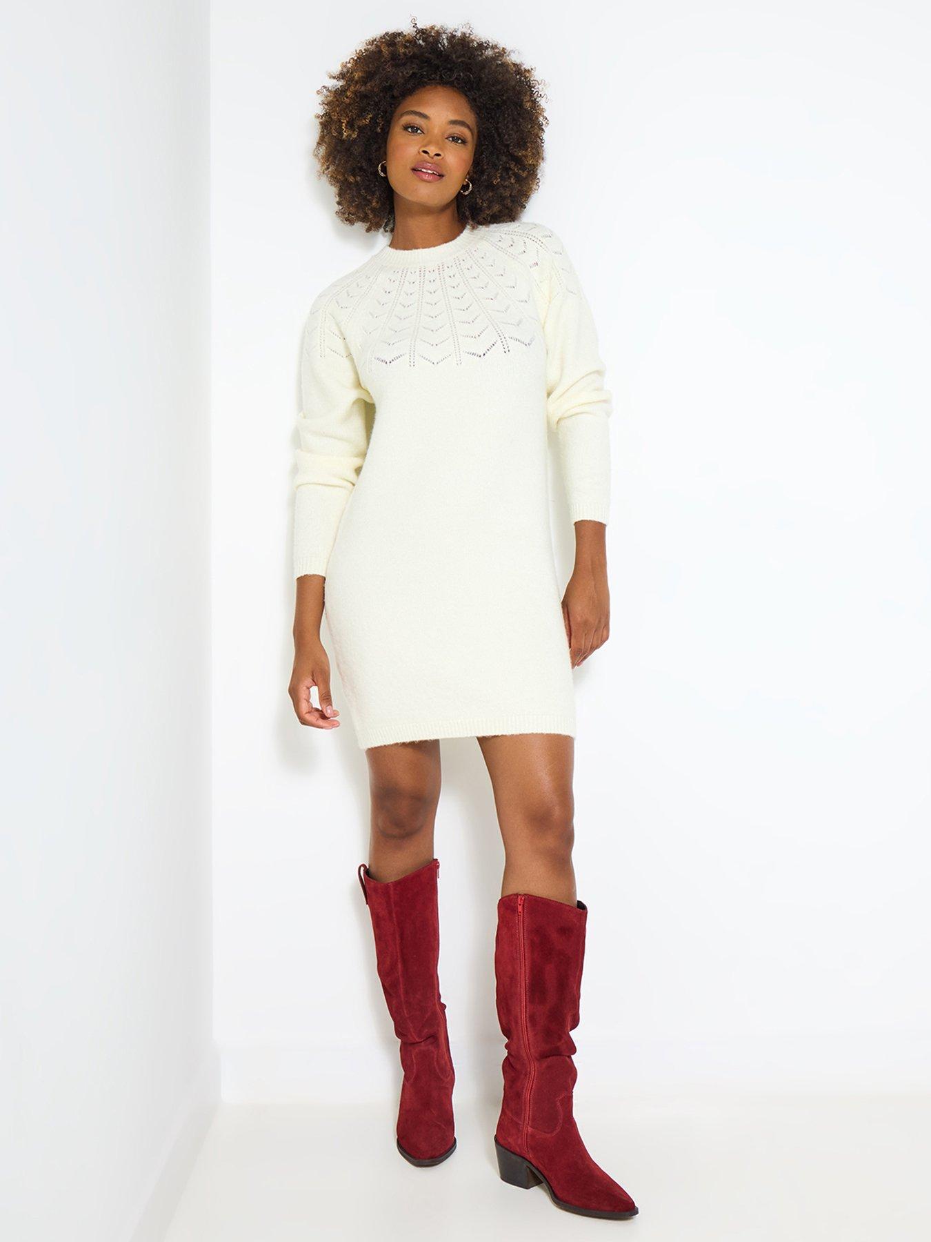 undefined Selene Pointelle Detail Knitted Dress - Cream