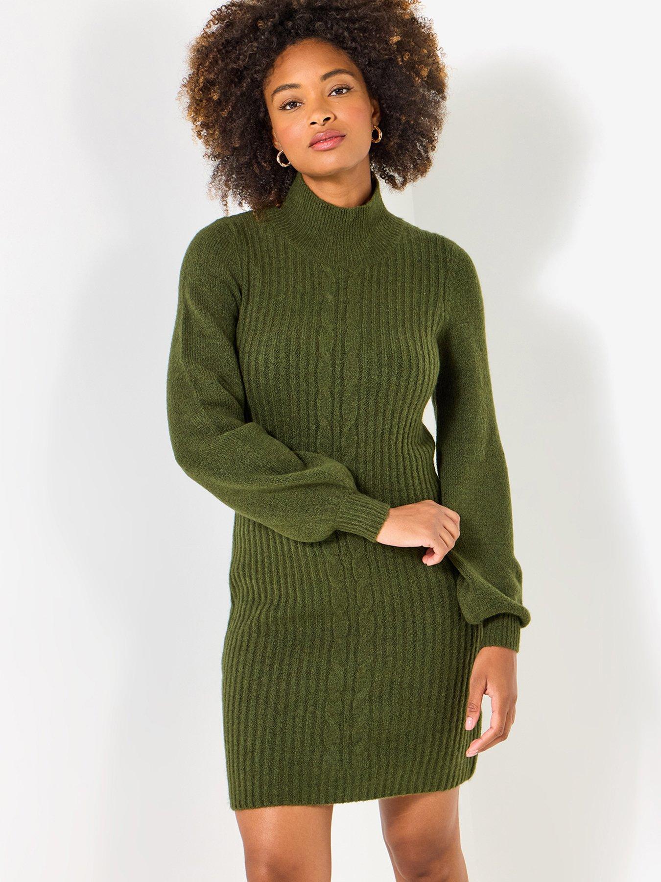 undefined Cosy Cable Front Knitted Dress - Green