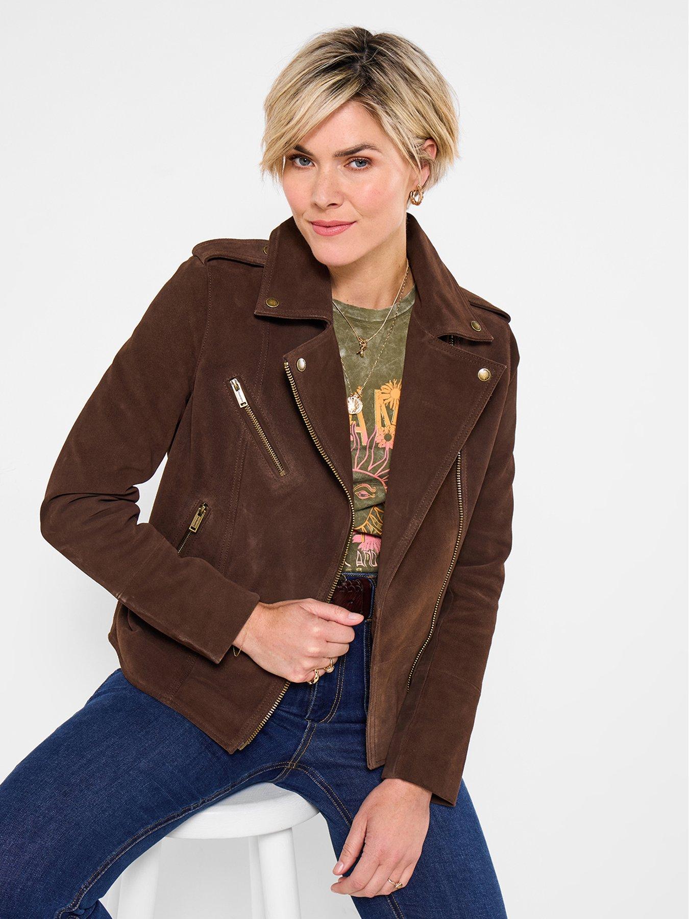 Image 1 of 5 of Joe Browns Super Soft Suede Collared Biker Jacket - Chocolate