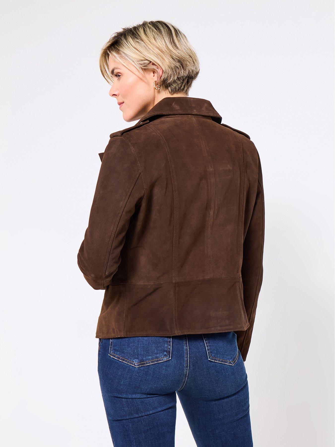 Image 2 of 5 of Joe Browns Super Soft Suede Collared Biker Jacket - Chocolate