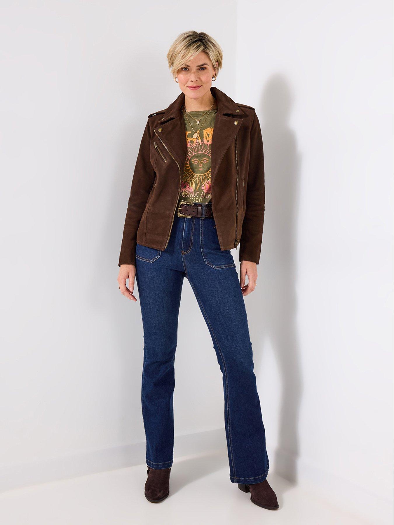 Image 3 of 5 of Joe Browns Super Soft Suede Collared Biker Jacket - Chocolate