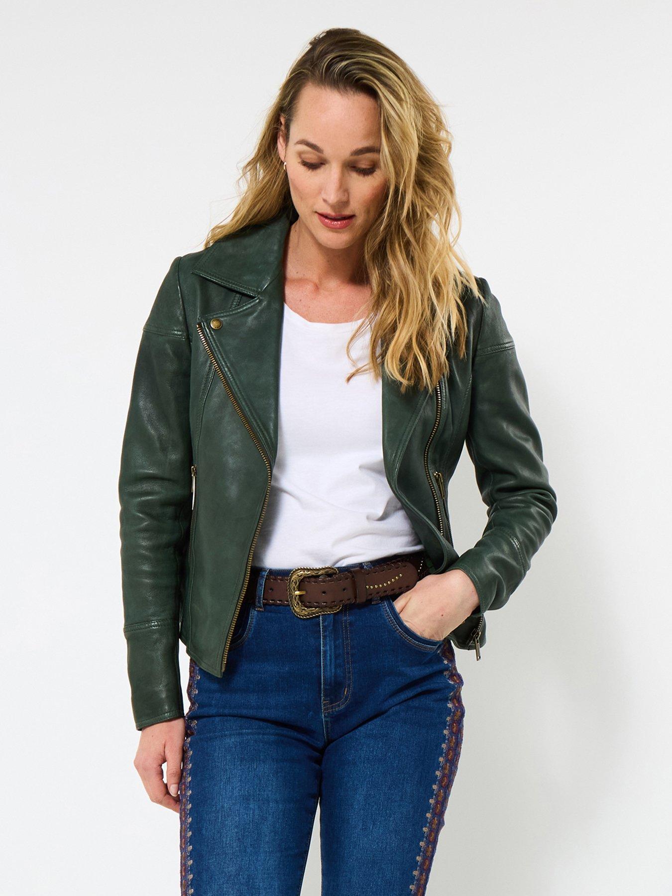 Image 2 of 5 of Joe Browns Super Soft Leather Collared Biker Jacket - Green