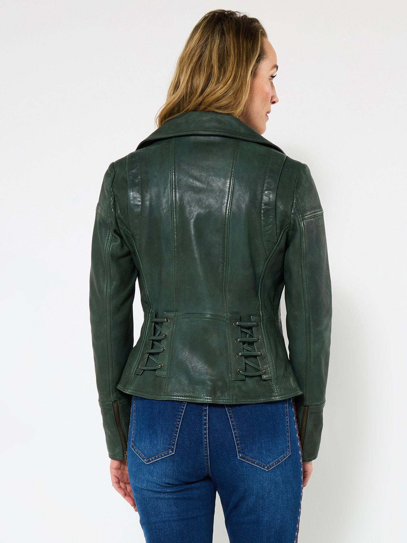 Image 3 of 5 of Joe Browns Super Soft Leather Collared Biker Jacket - Green