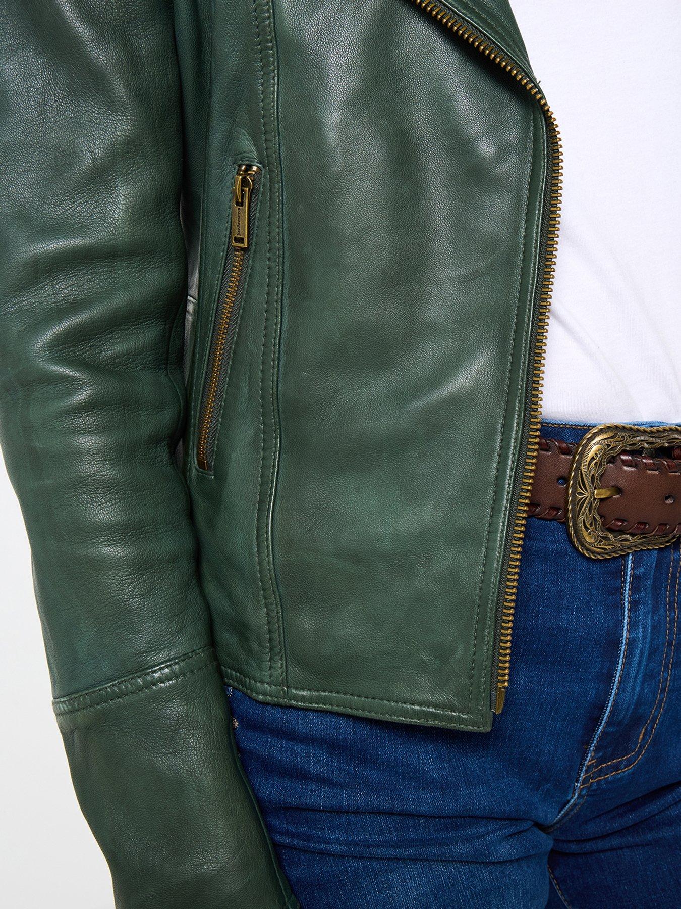 Image 4 of 5 of Joe Browns Super Soft Leather Collared Biker Jacket - Green
