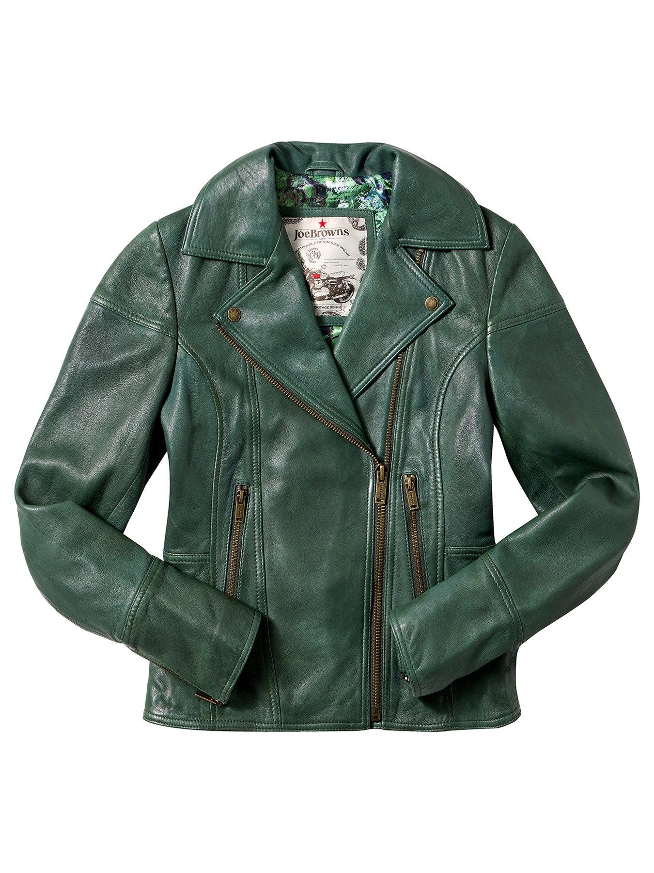 Image 5 of 5 of Joe Browns Super Soft Leather Collared Biker Jacket - Green