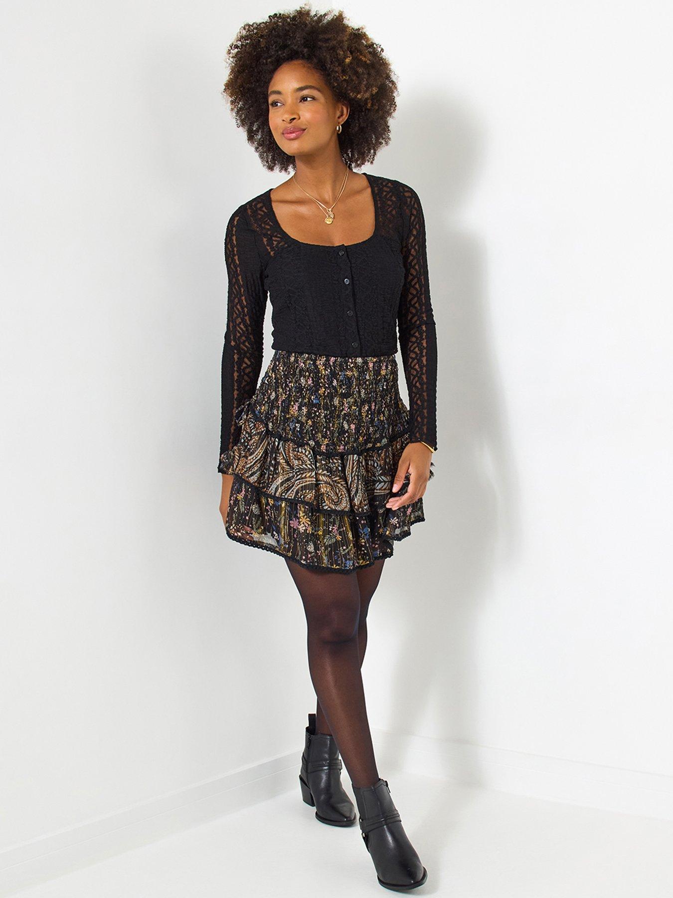 undefined Autumn Days Ruffle Mini Skirt - Black