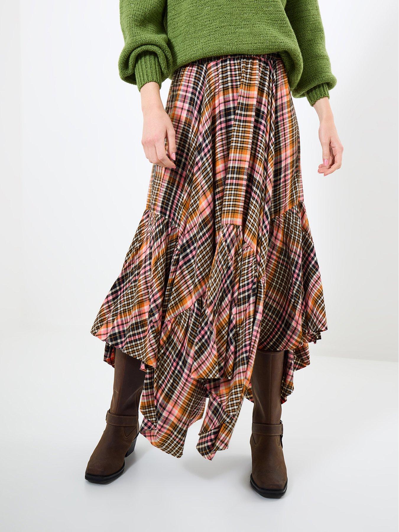 undefined Romantic Check Dippy Hem Skirt - Multi