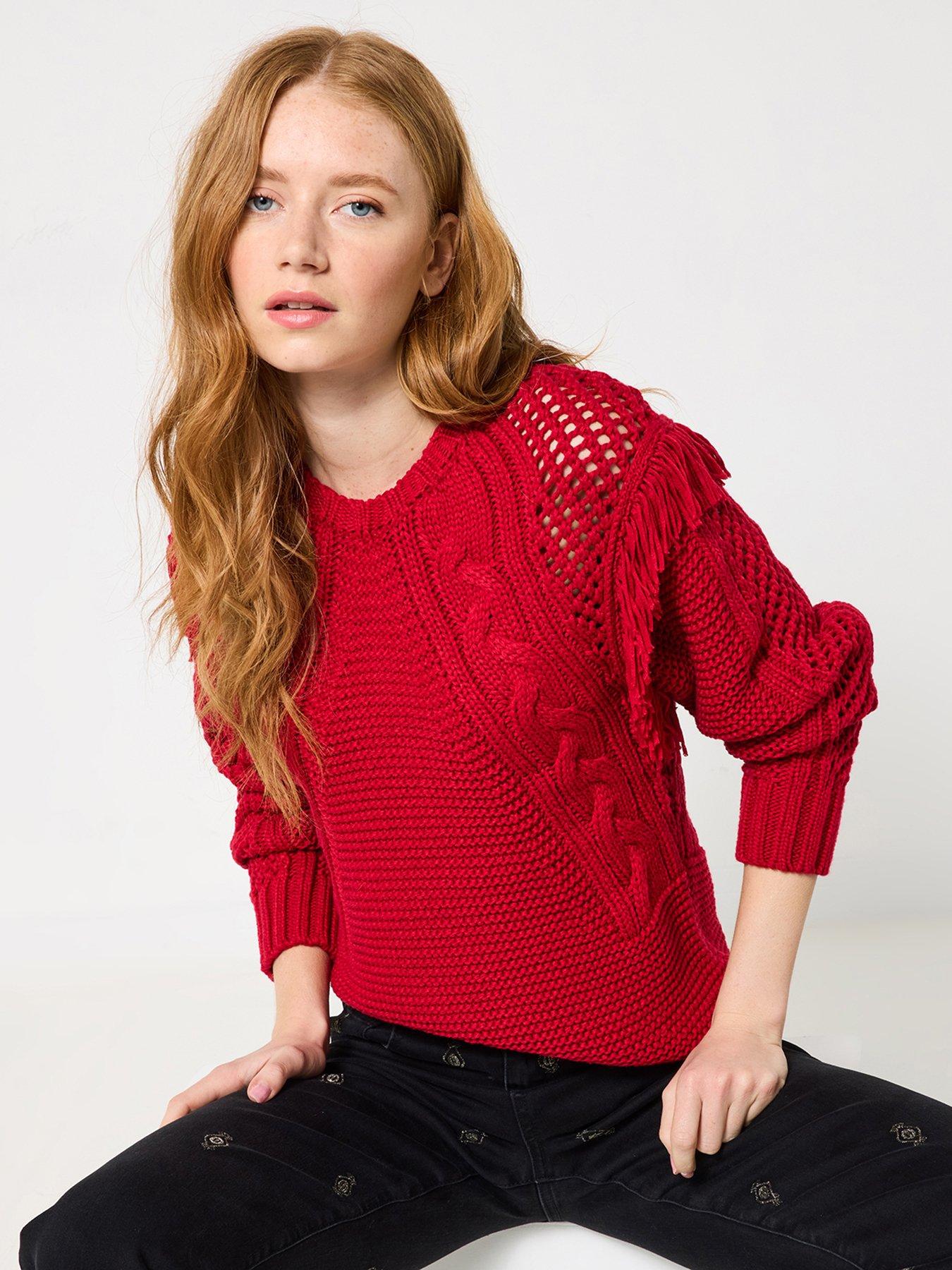 undefined Sienna Fringed Cable Knit Jumper - Red