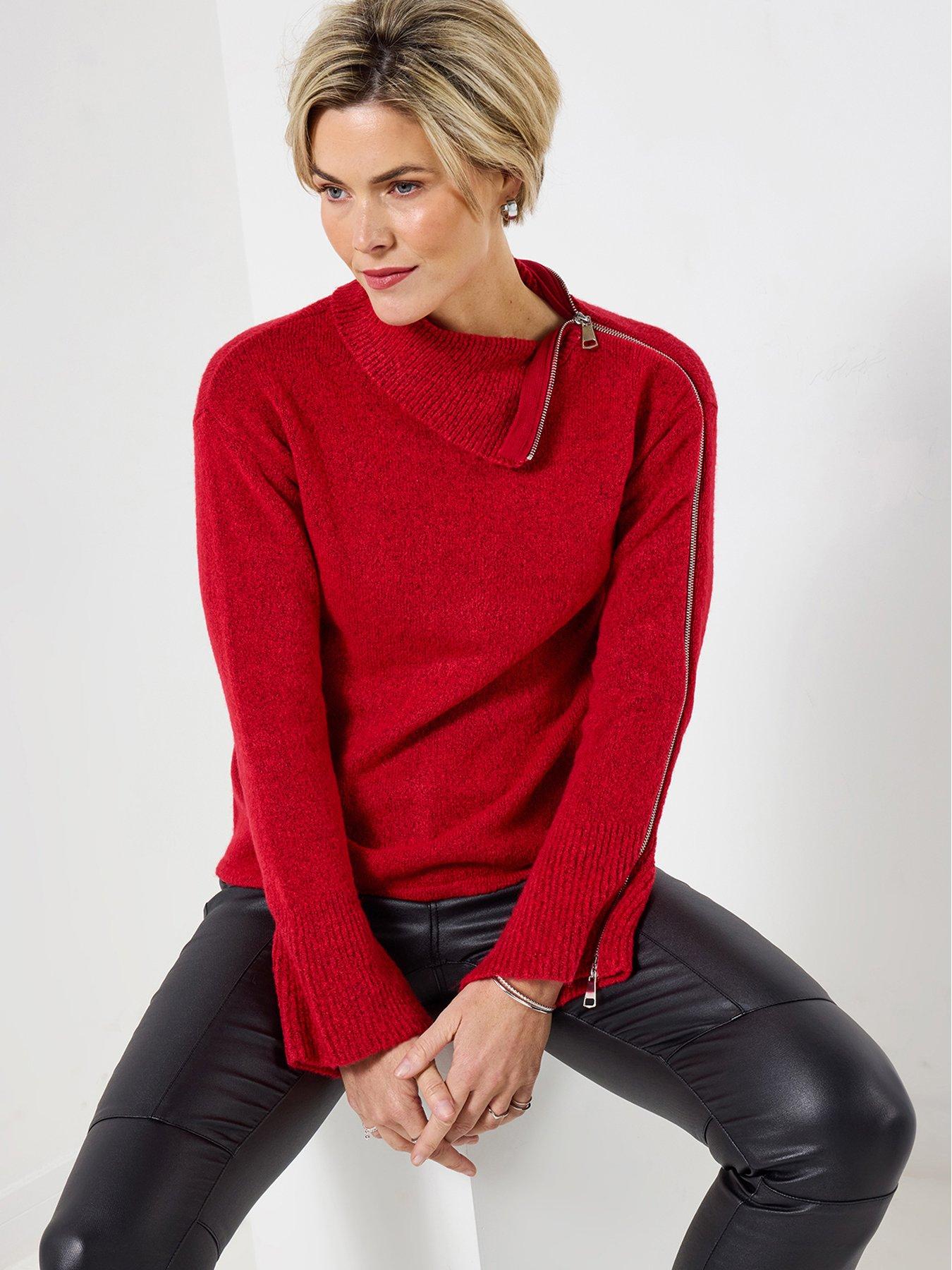  image of joe-browns-roxanne-zip-sleeve-jumper-red
