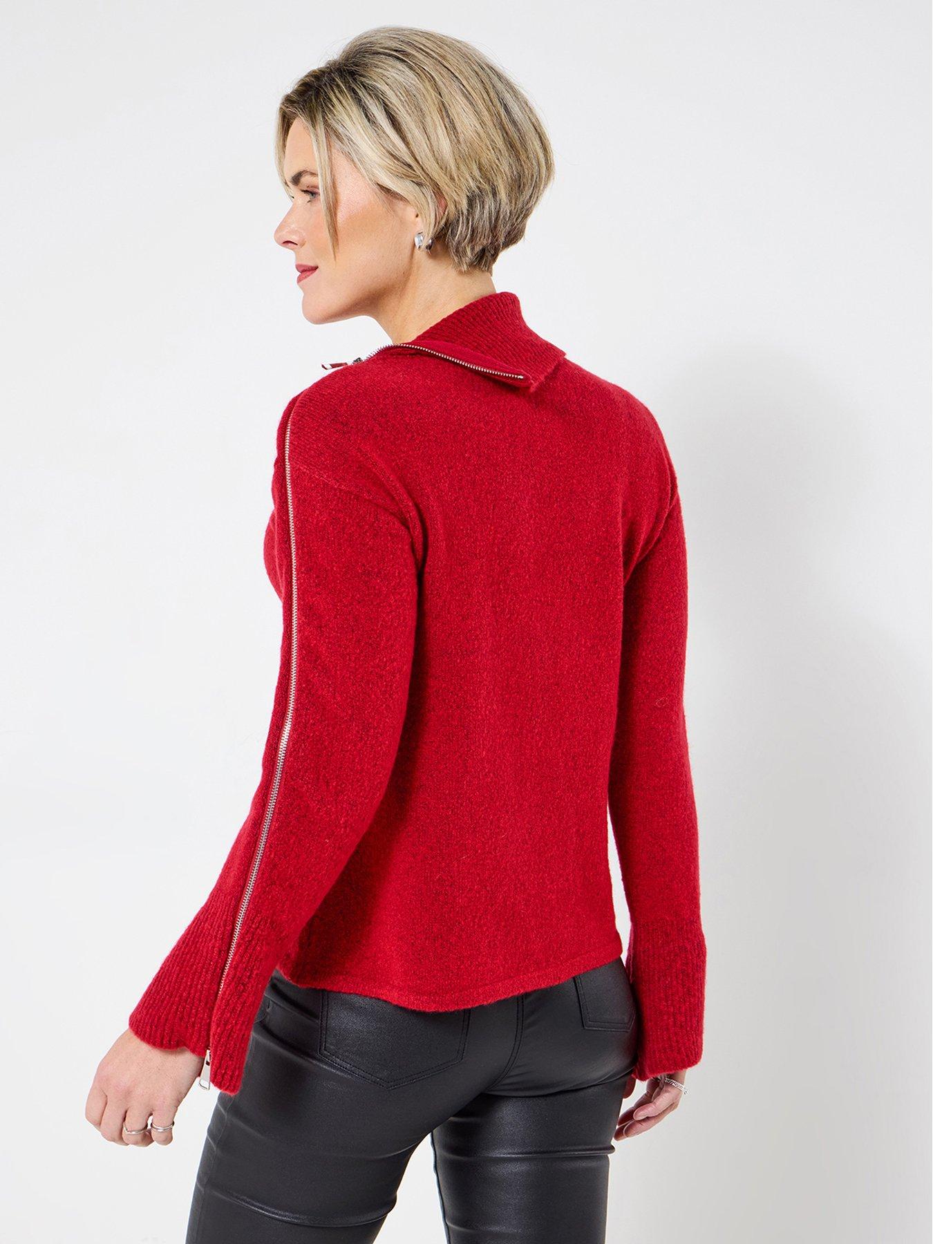  image of joe-browns-roxanne-zip-sleeve-jumper-red