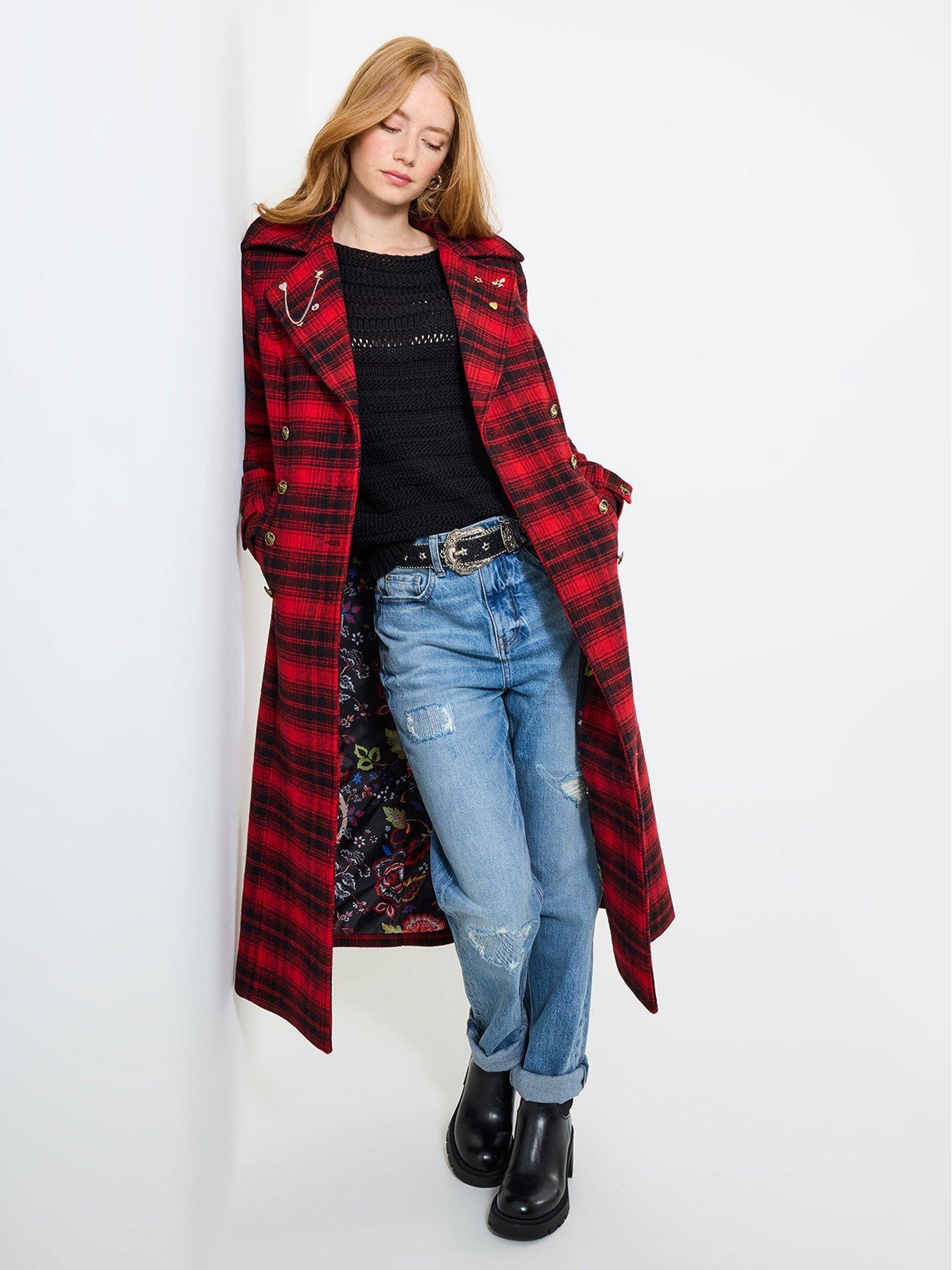 undefined Suzi Check Maxi Coat - Red