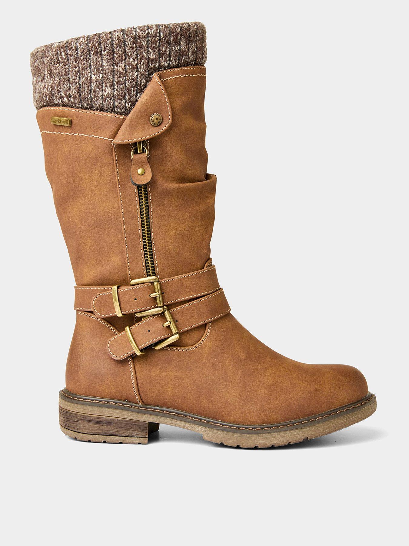 undefined Peyton Knitted Top Long Boots - Tan