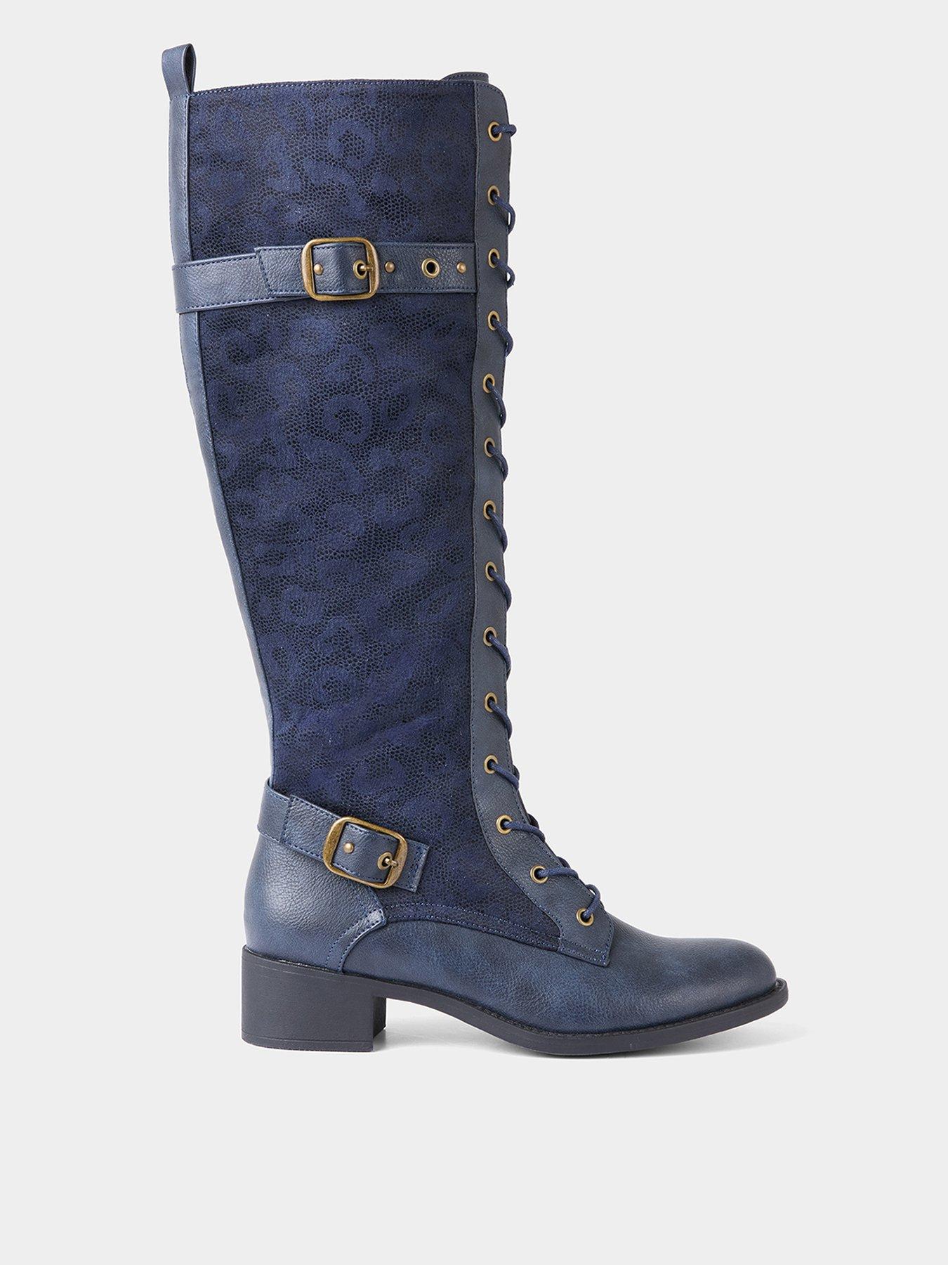 undefined Fairweather Lace Up Riding Boots - Navy