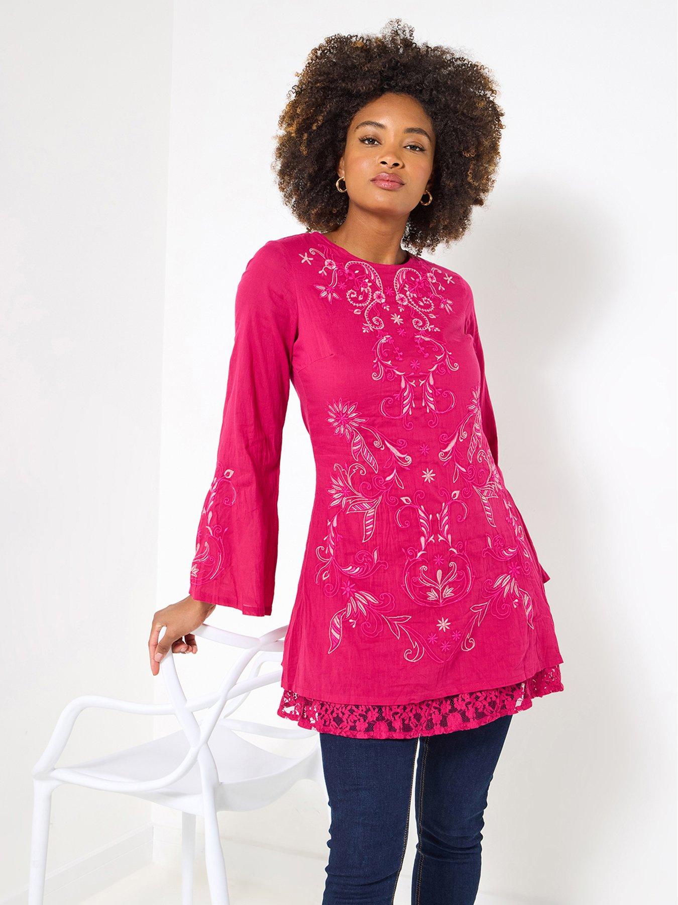 undefined Pretty In Pink Embroidered Tunic Dress - Pink