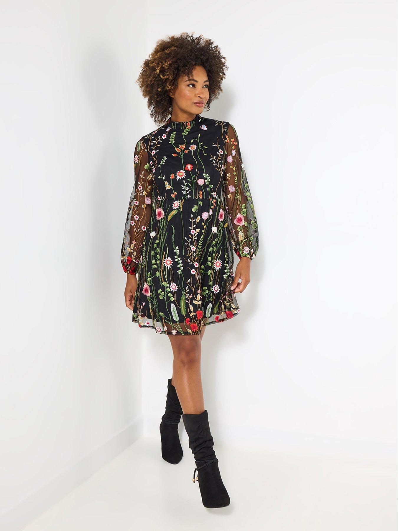 undefined Ophelia Embroidered Dress - Black