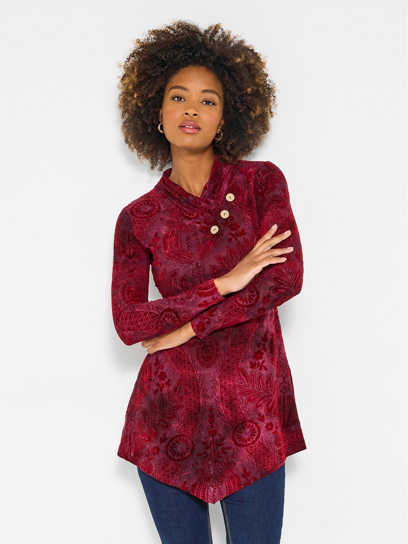 undefined Beautiful Button Jersey Tunic Top - Red