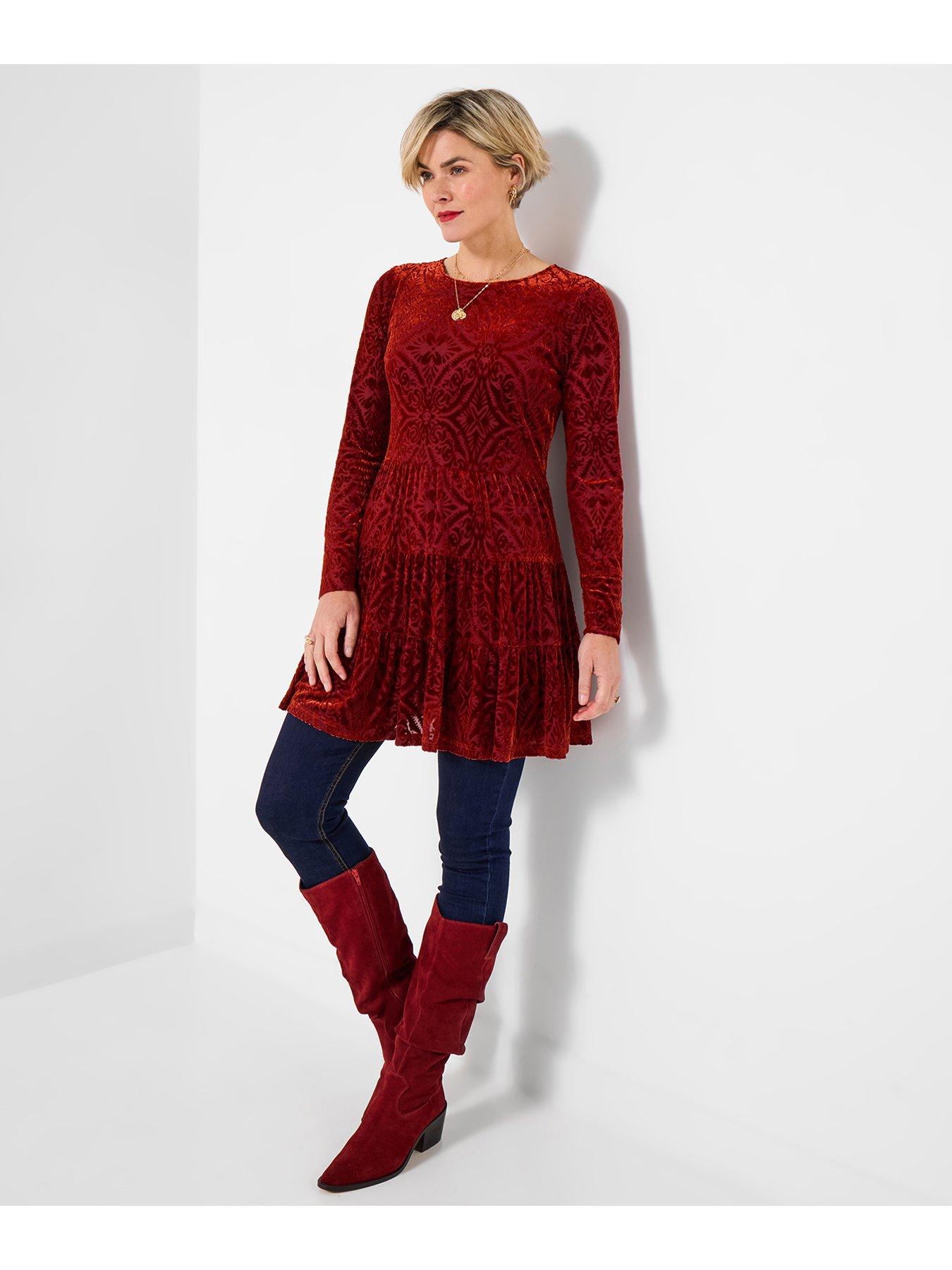undefined Daring Devore Tunic Dress - Orange