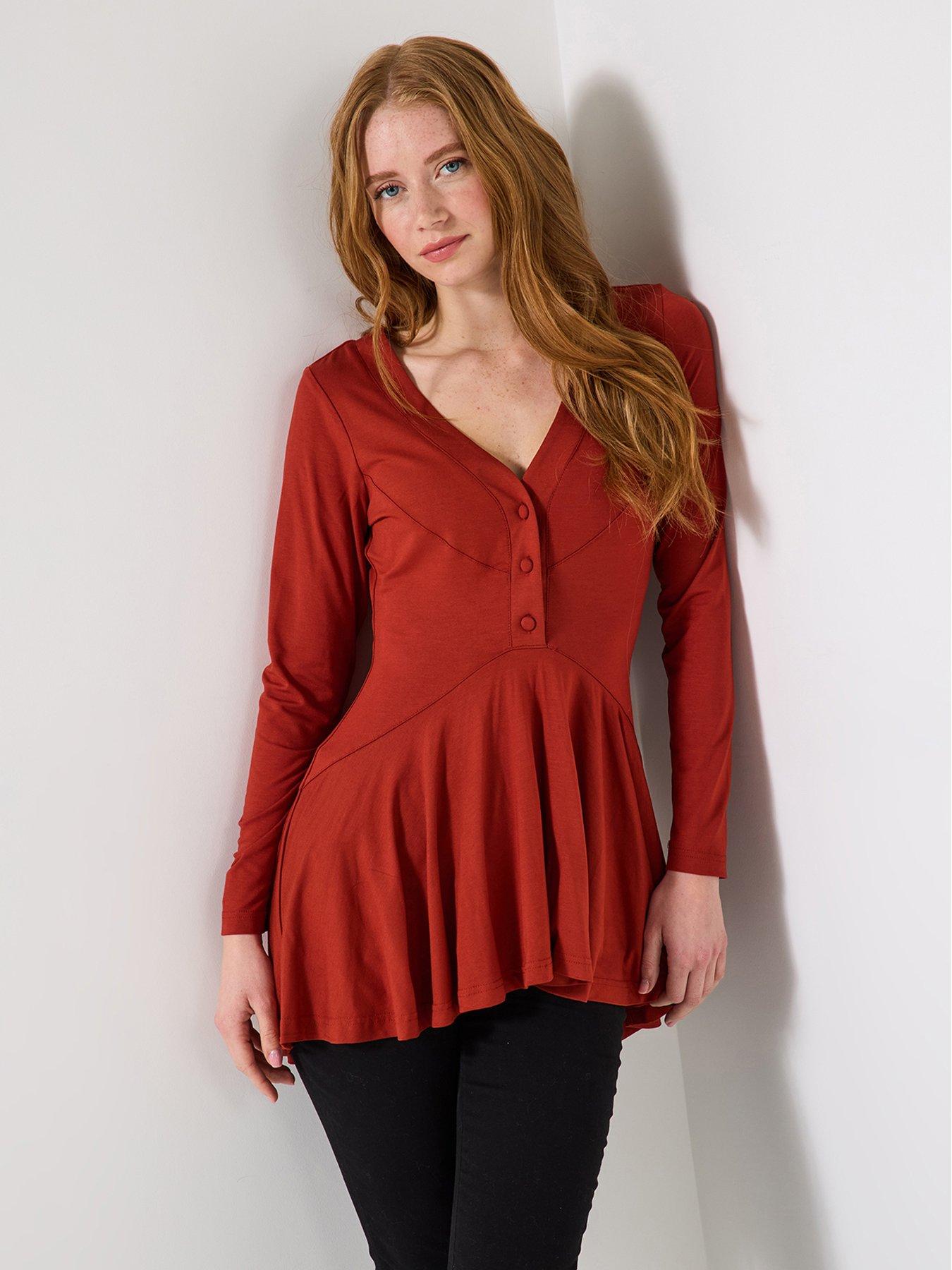 undefined All New Button Jersey Tunic - Burnt Orange