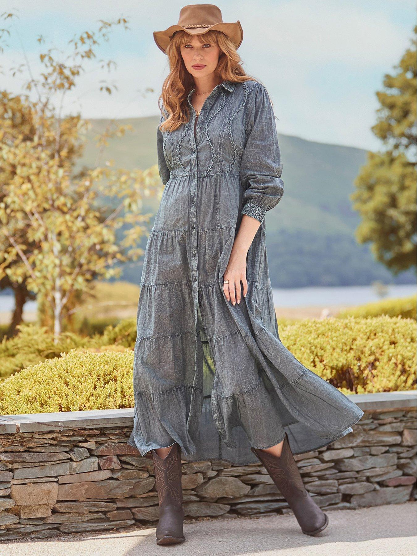 Joe Browns Boho Girl Washed And Hand Embroidered Shirt Dress - Grey