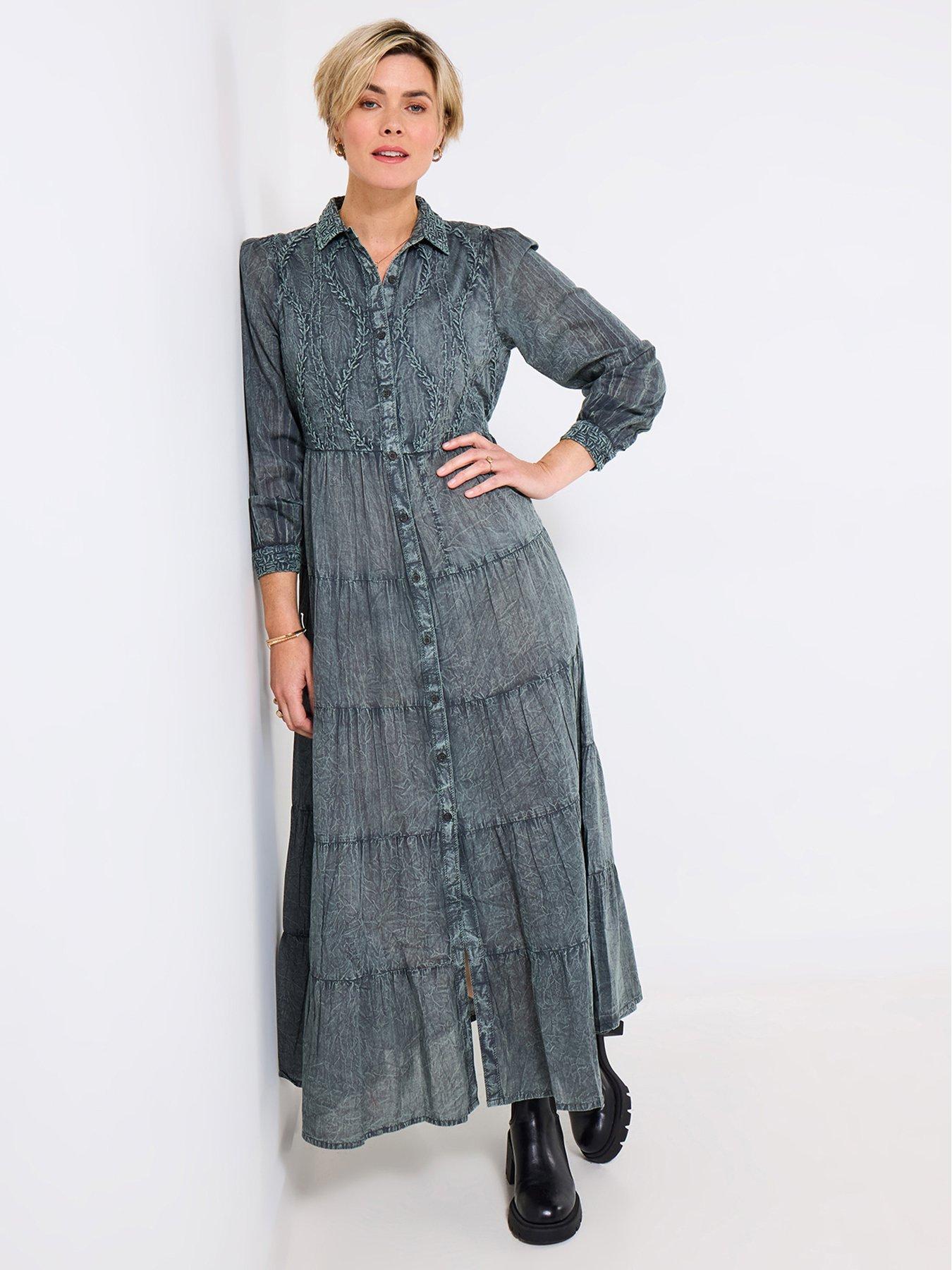  image of joe-browns-boho-girl-washed-and-hand-embroidered-shirt-dress-grey