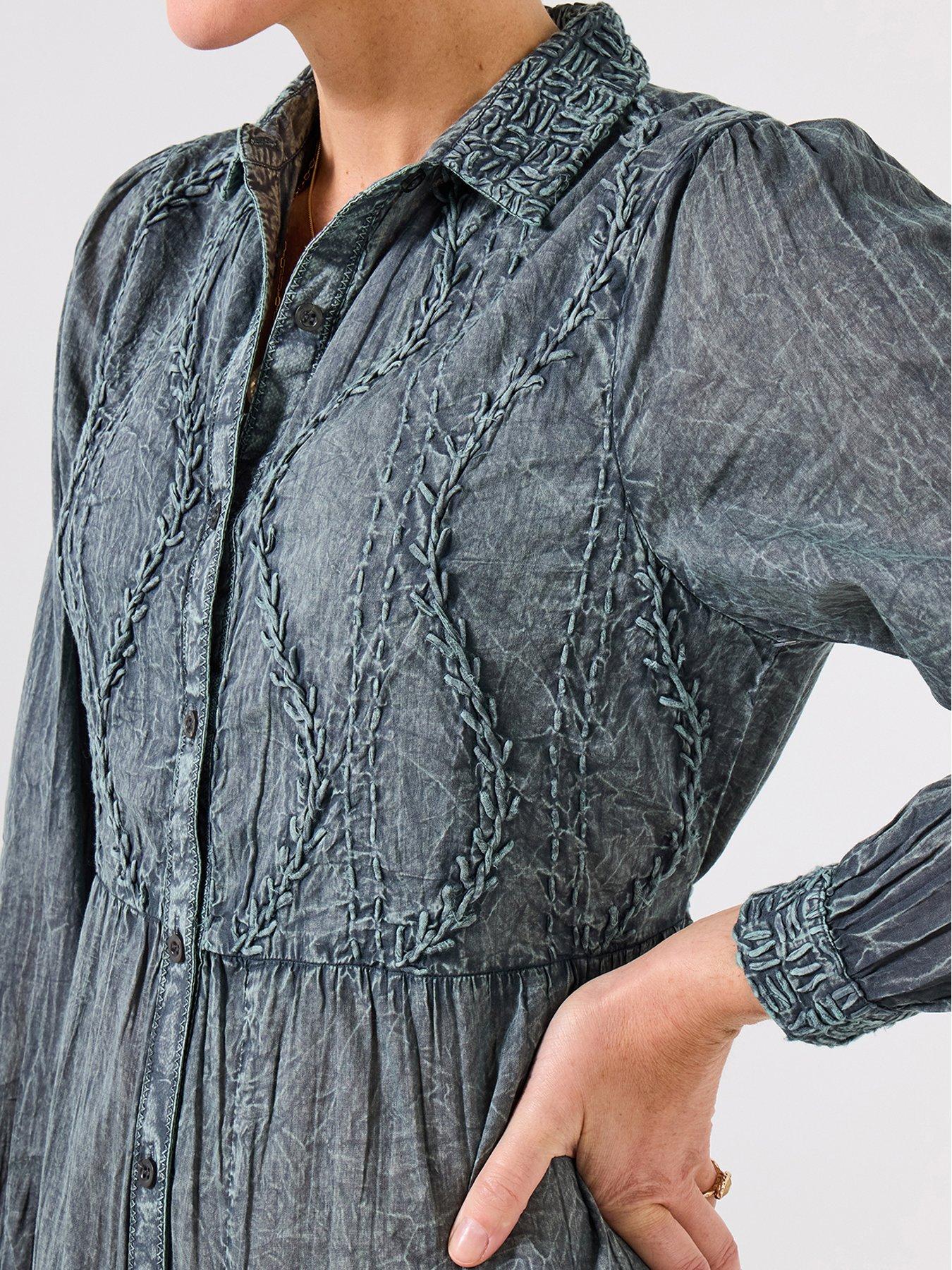  image of joe-browns-boho-girl-washed-and-hand-embroidered-shirt-dress-grey