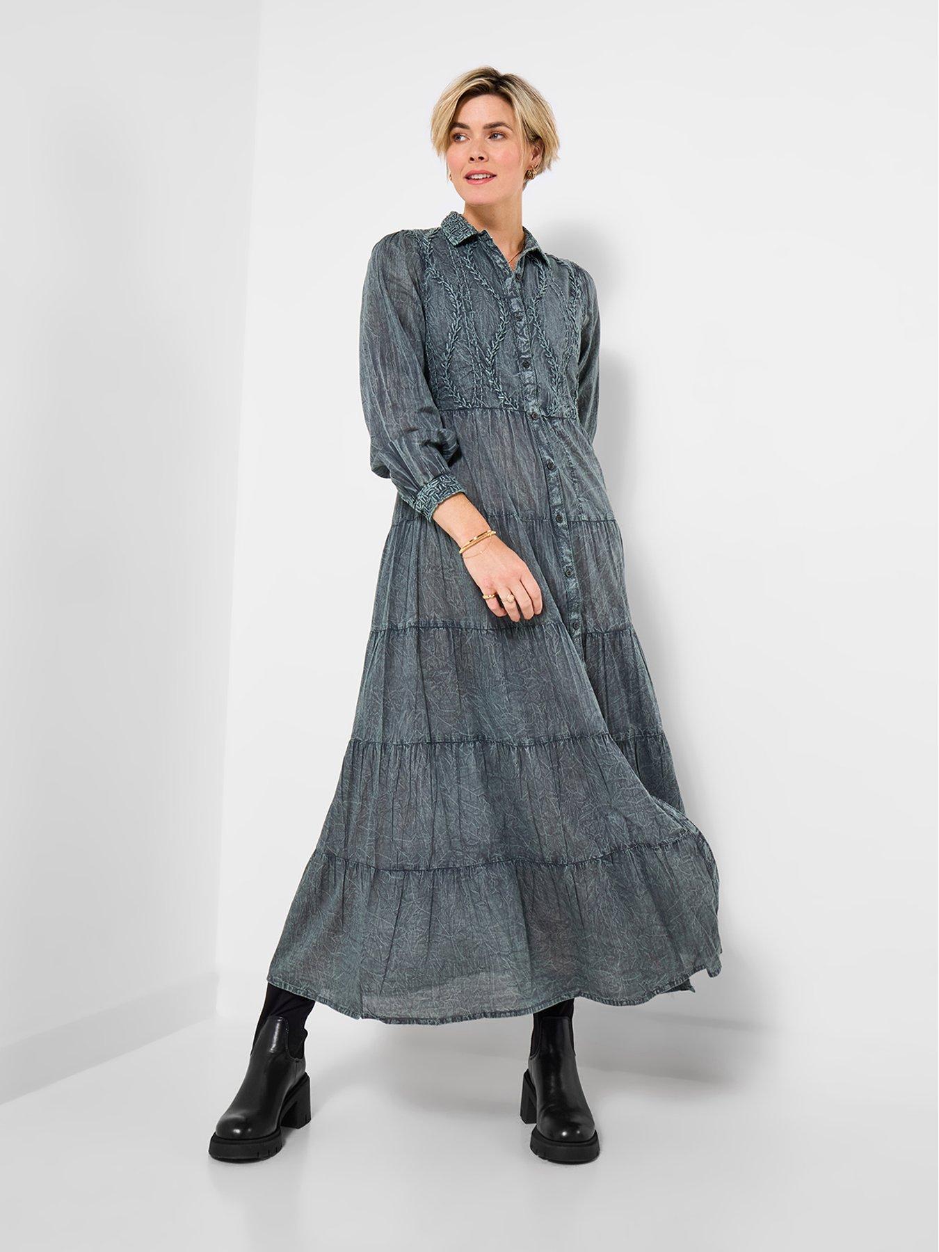  image of joe-browns-boho-girl-washed-and-hand-embroidered-shirt-dress-grey