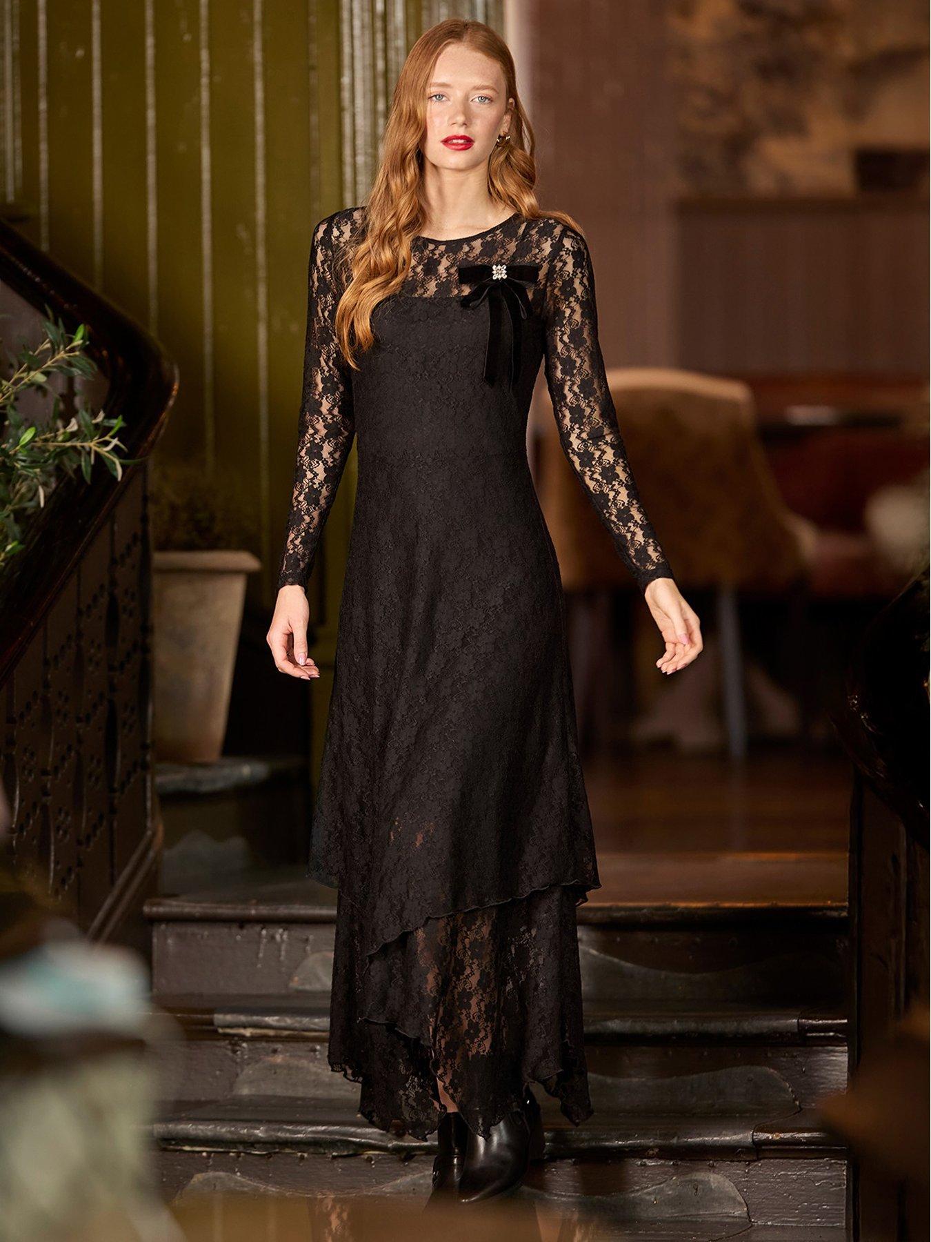 Image 5 of 6 of Joe Browns Sylvie Lace Dress With Brooch - Black