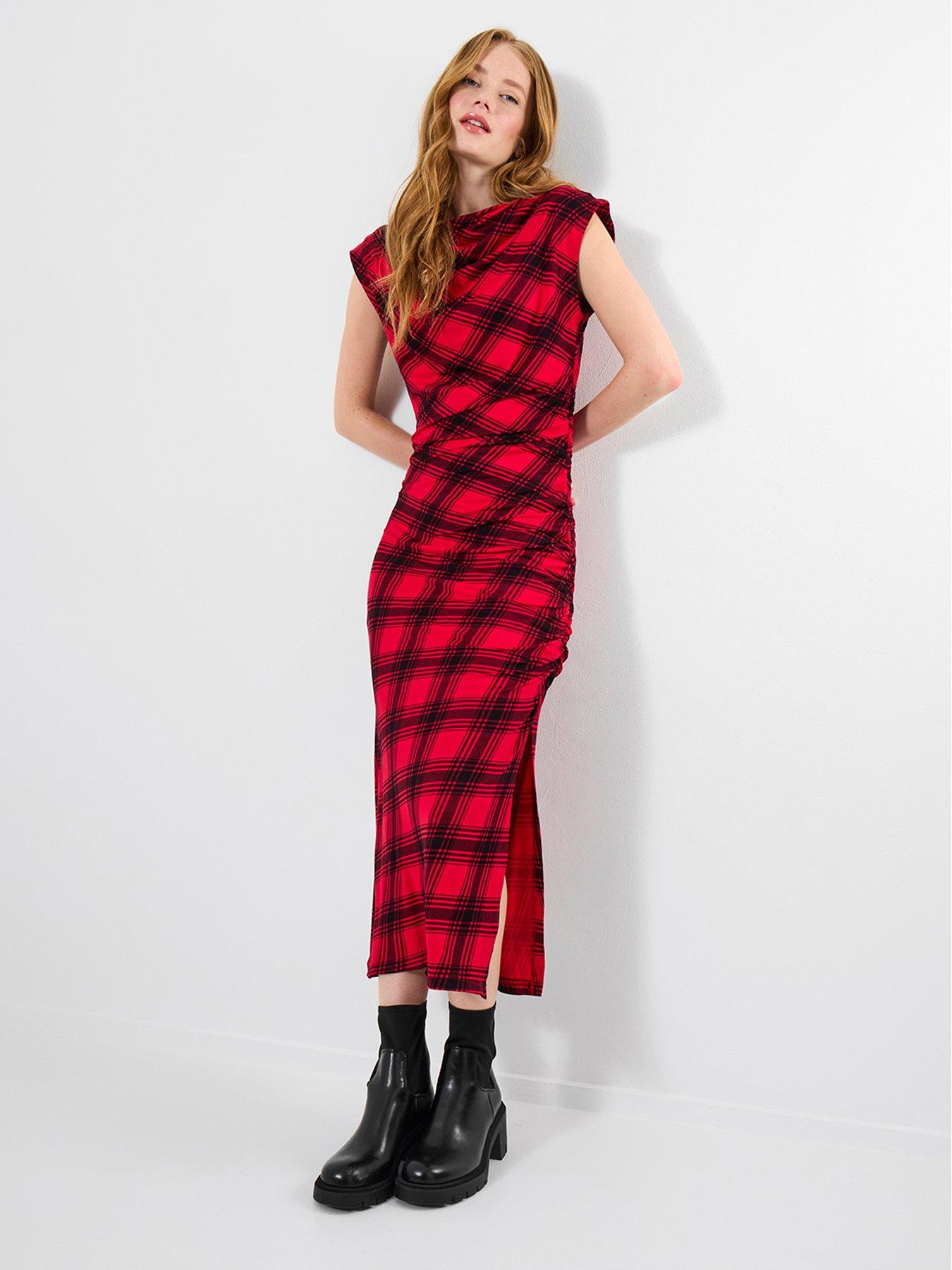  image of joe-browns-claudia-check-jersey-dress-red