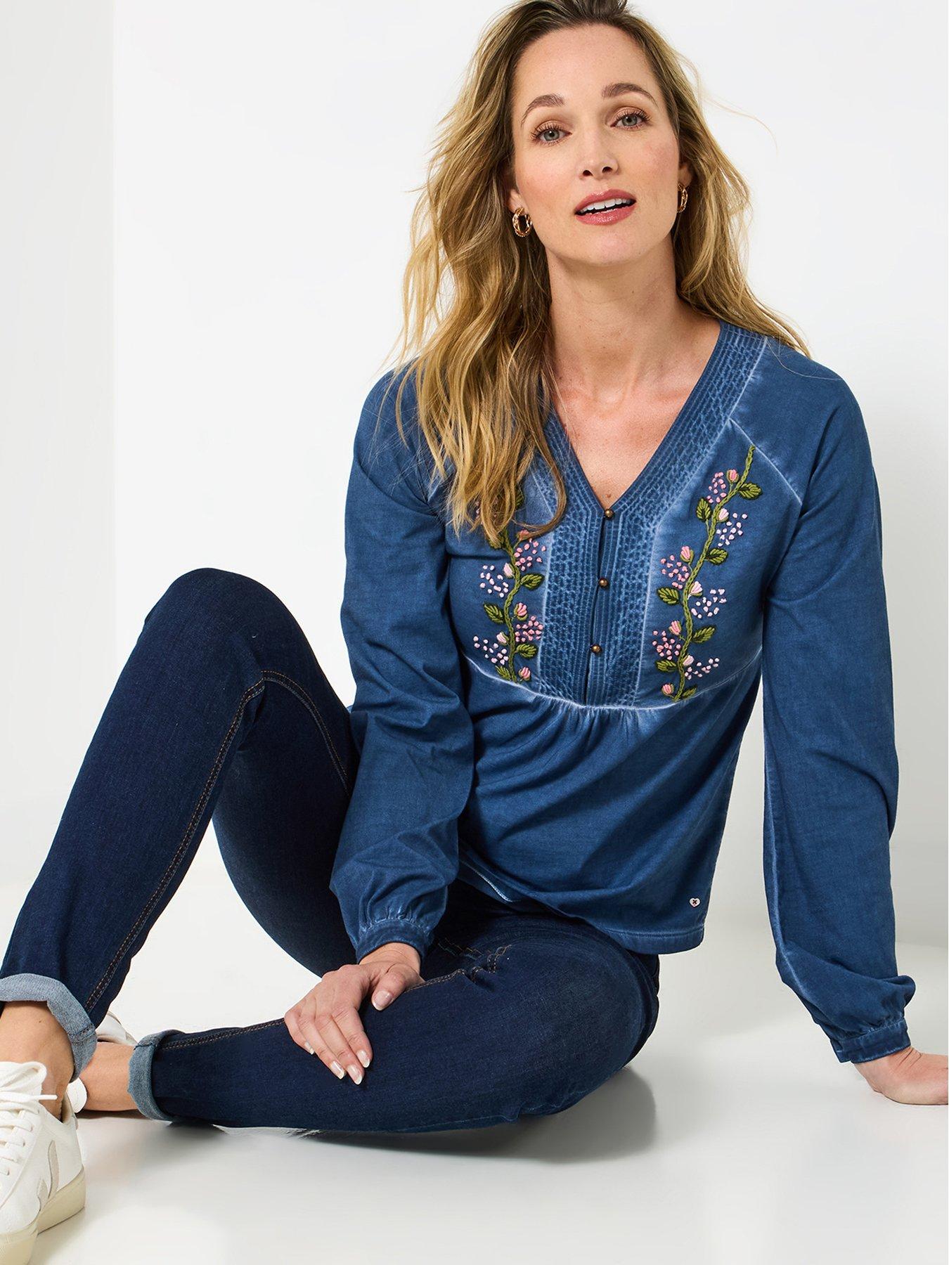 Joe Browns Remarkable Embroidered V-neck Top - Blue