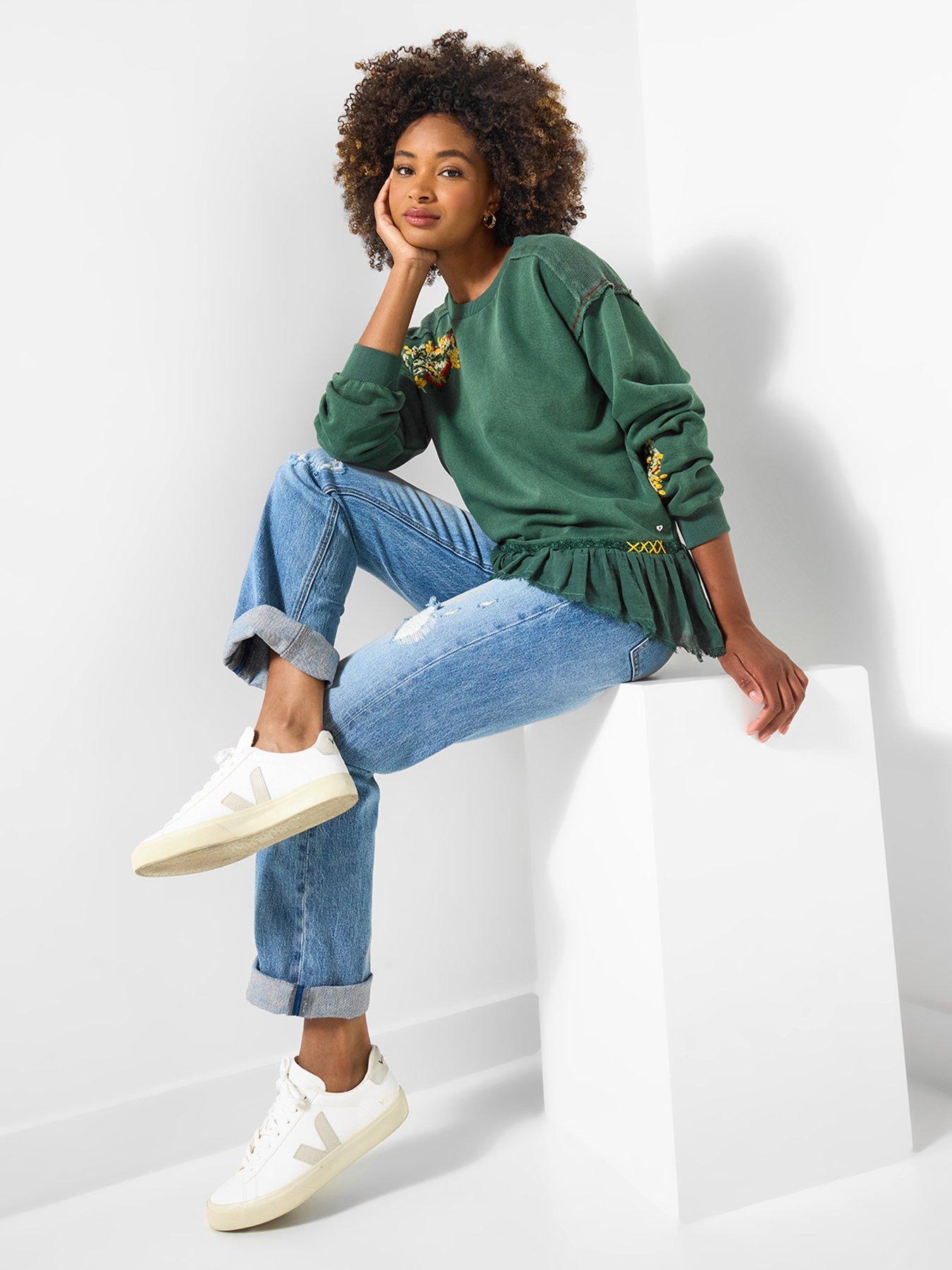 Image 2 of 6 of Joe Browns Tilly Embroidered Woven Hem Sweatshirt - Green