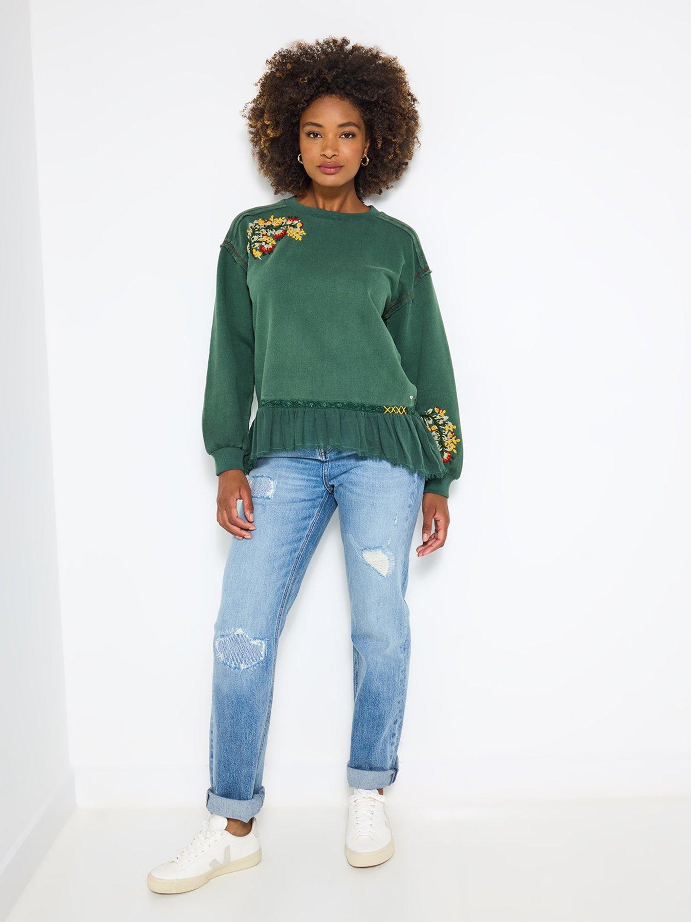 Image 3 of 6 of Joe Browns Tilly Embroidered Woven Hem Sweatshirt - Green