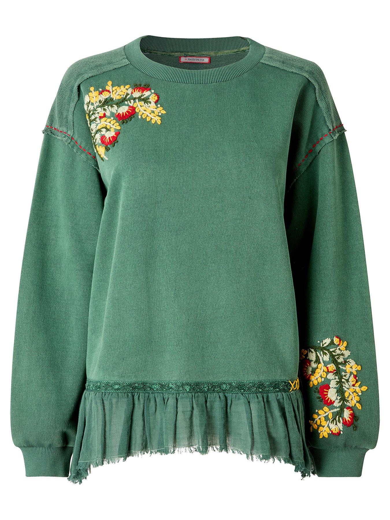Image 6 of 6 of Joe Browns Tilly Embroidered Woven Hem Sweatshirt - Green