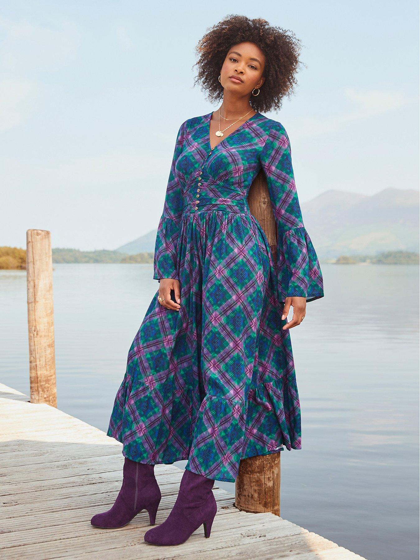 undefined Isla Printed Check Dress - Green