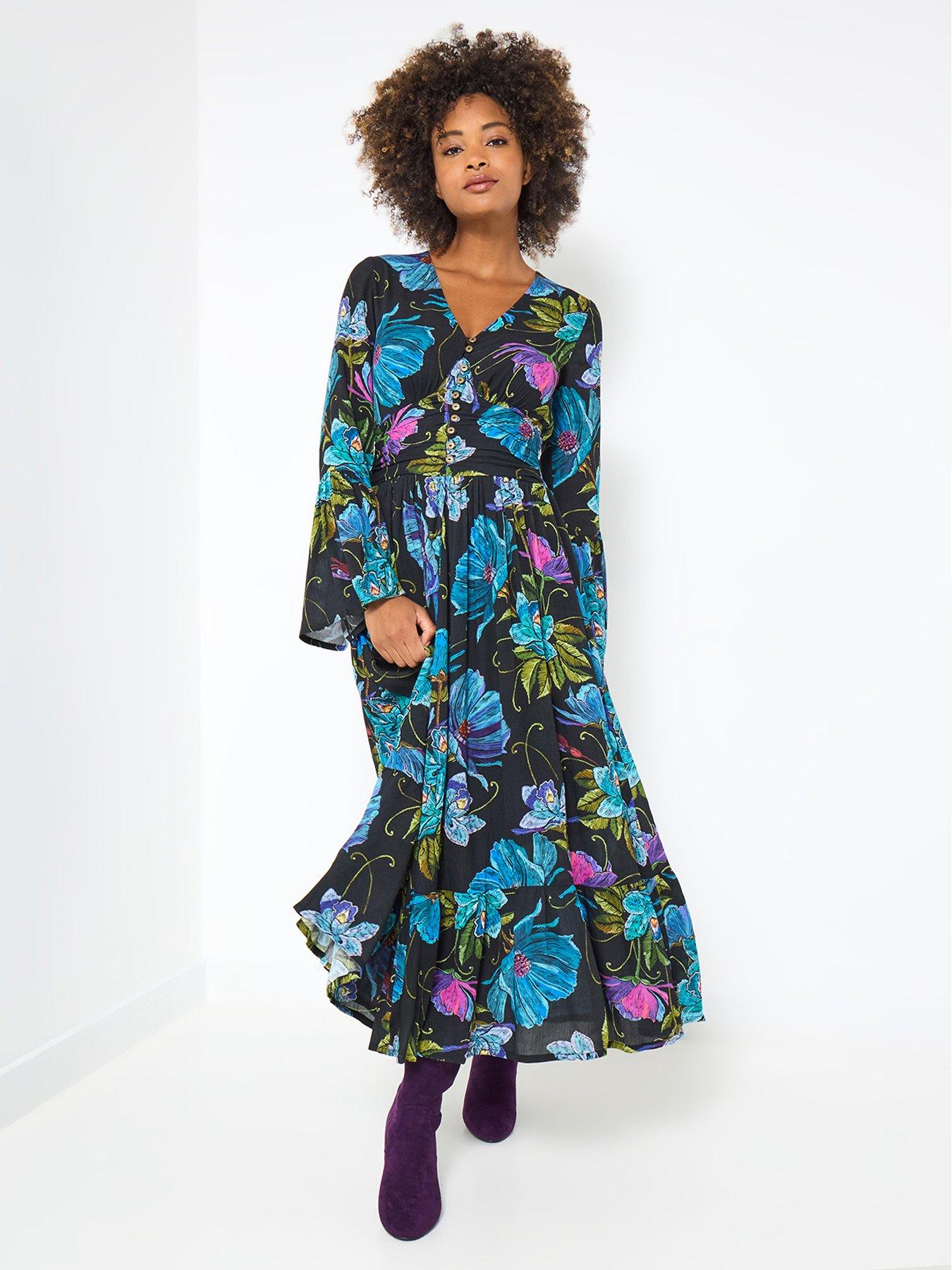 undefined Iris Florals Boho Maxi Dress - Black