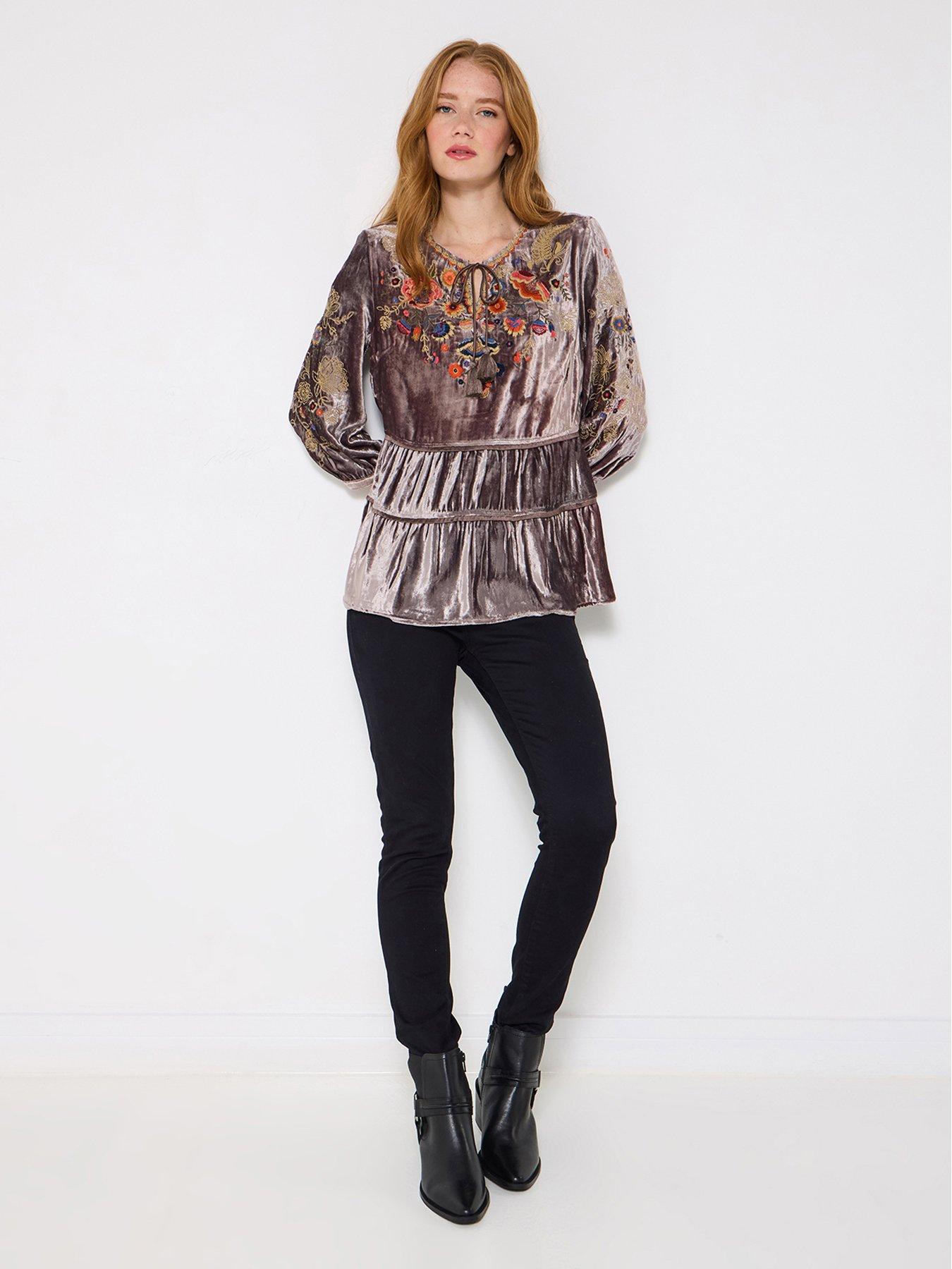 Image 3 of 6 of Joe Browns Exquisite Velvet Embroidered Top - Grey