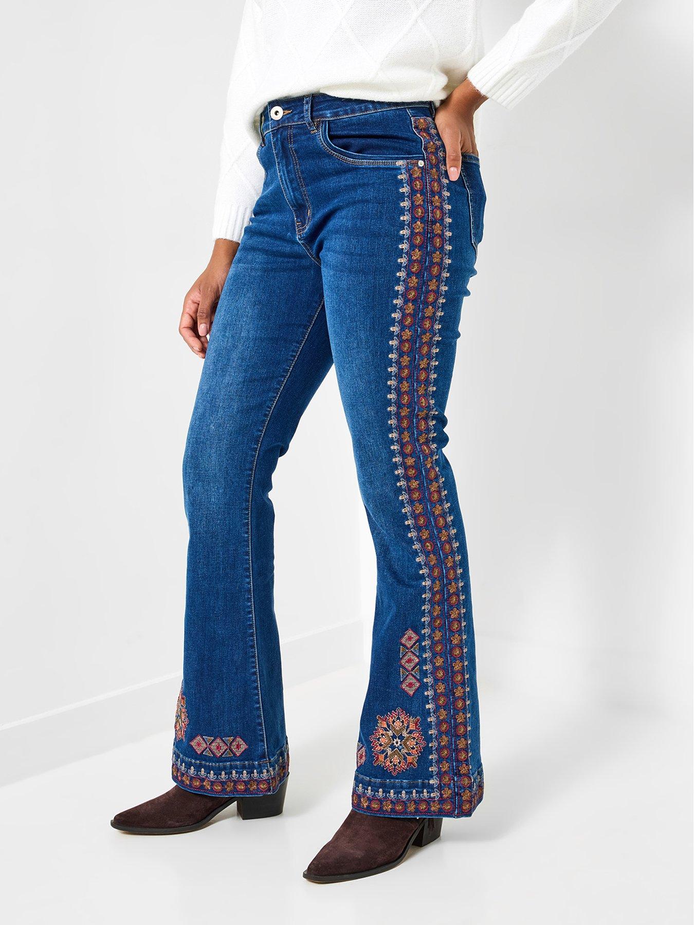 undefined Remarkable Embroidered Flared Jeans - Blue