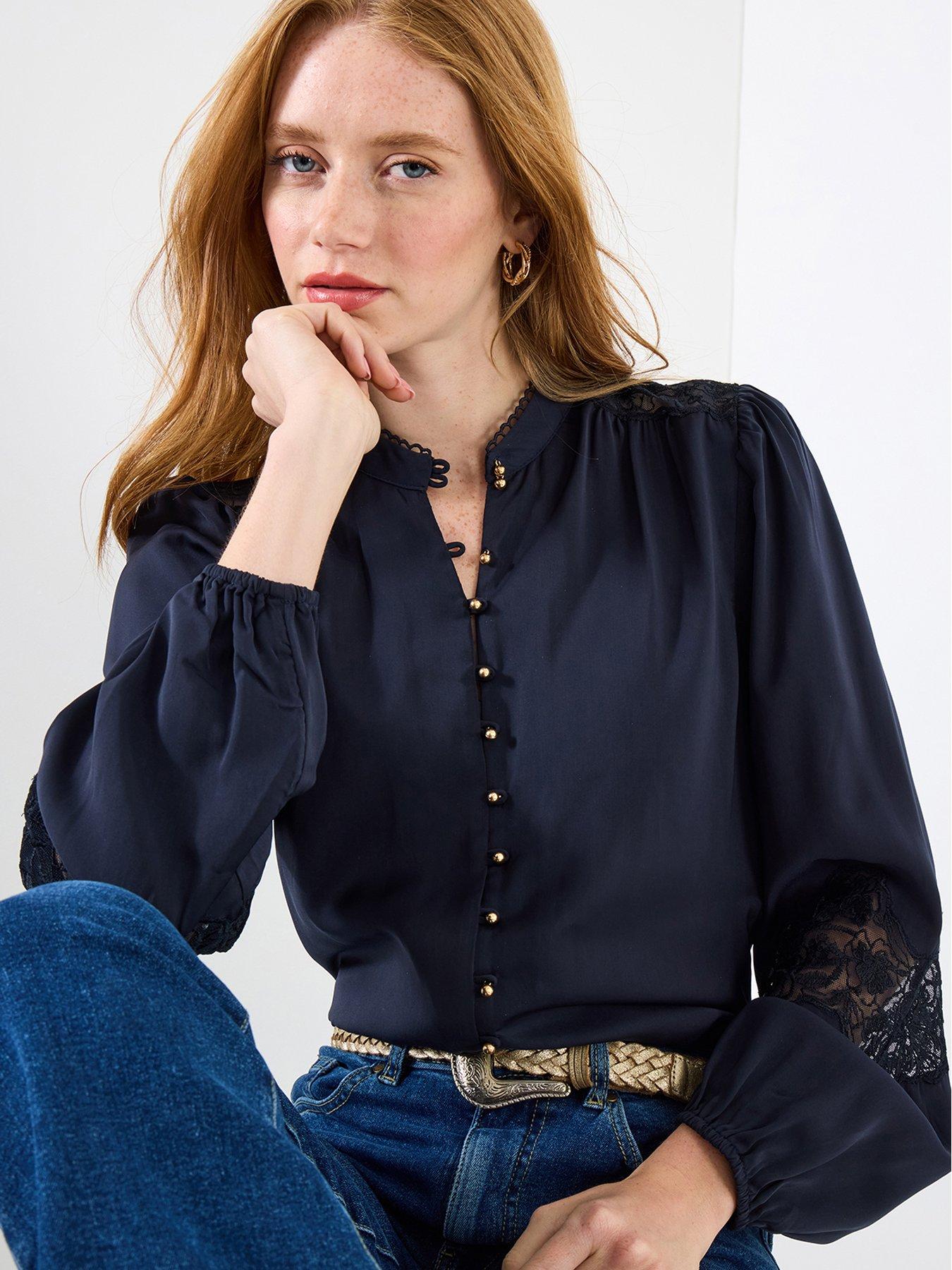 undefined Suzanna Satin Blouse  - Navy