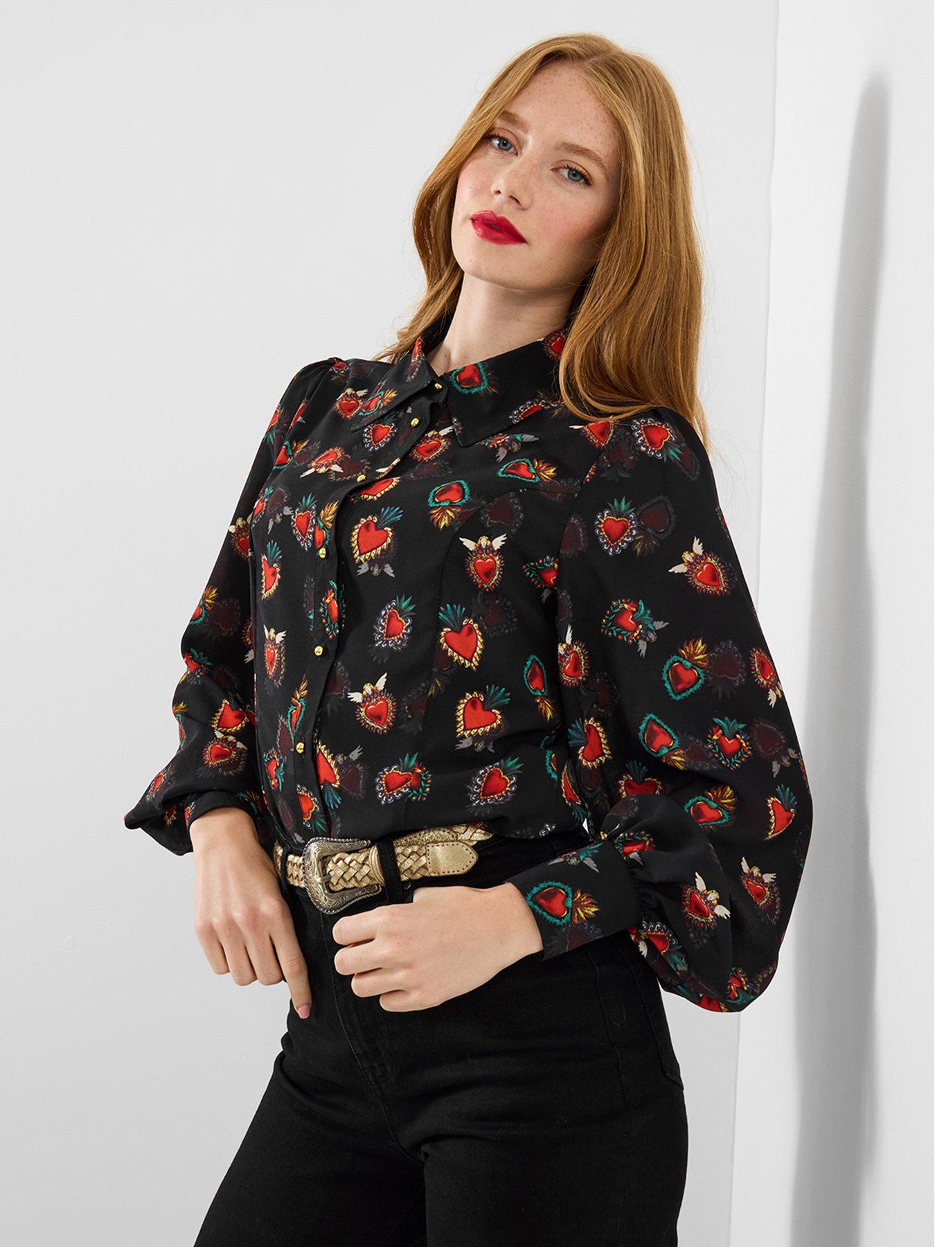 Image 1 of 6 of Joe Browns Heart Print Georgette Blouse With Cami - Black