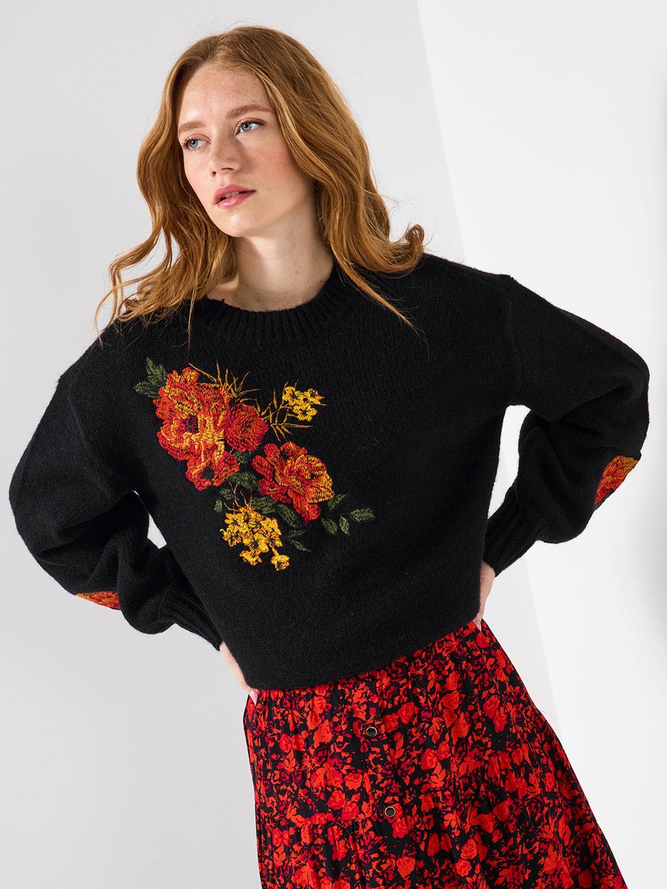 undefined Remarkable Floral Embroidered Jumper - Black