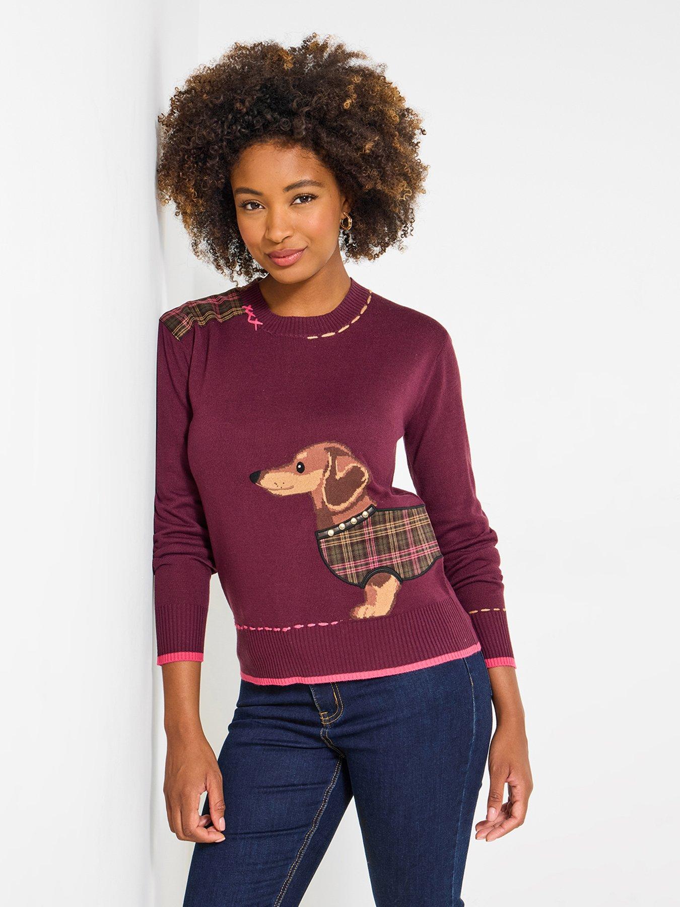 undefined Cecil Sausage Dog Jumper - Berry